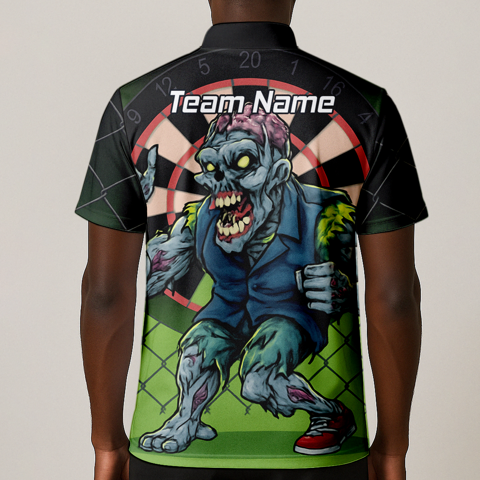 Personalised Zombie Darts Polo Shirt Green Black For Men P6458 additional image 1