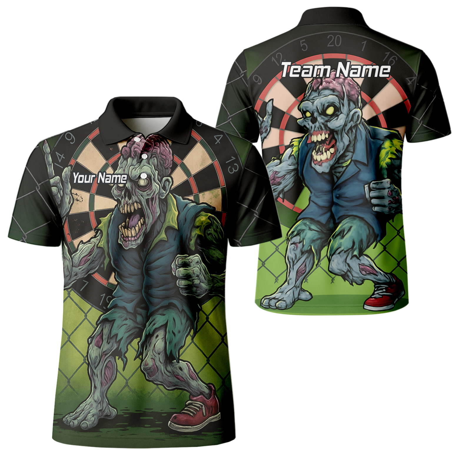 Personalised Zombie Darts Polo Shirt Green Black For Men P6458 main image - polo No