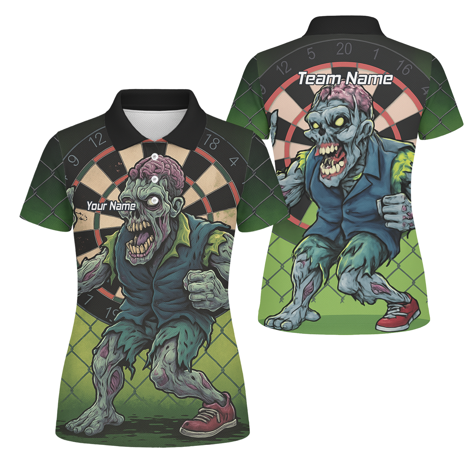 Personalised Zombie Darts Polo Shirt Green Black For Men P6458 main image - polo No