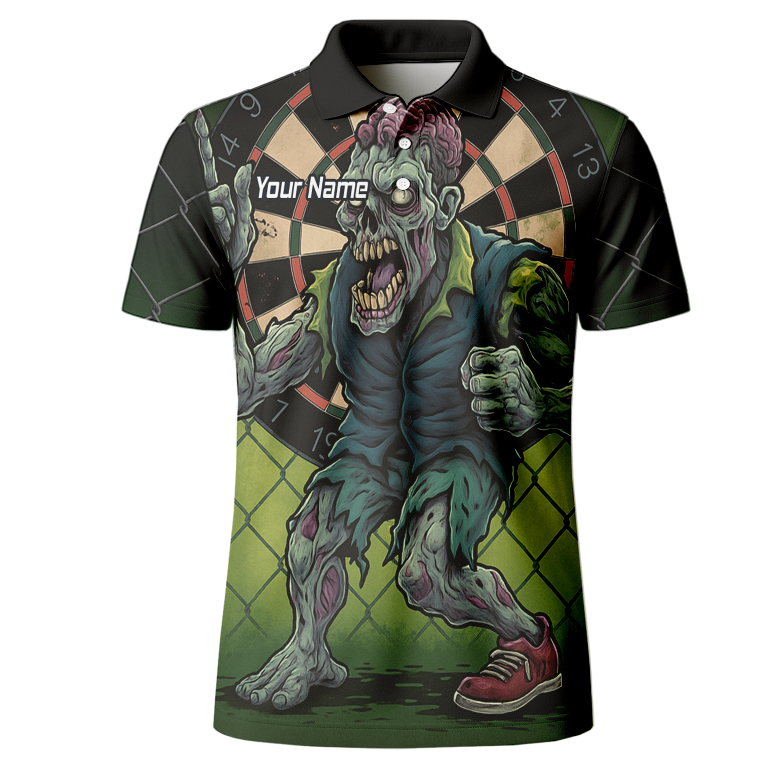 Personalised Zombie Darts Polo Shirt Green Black For Men P6458 additional image 2