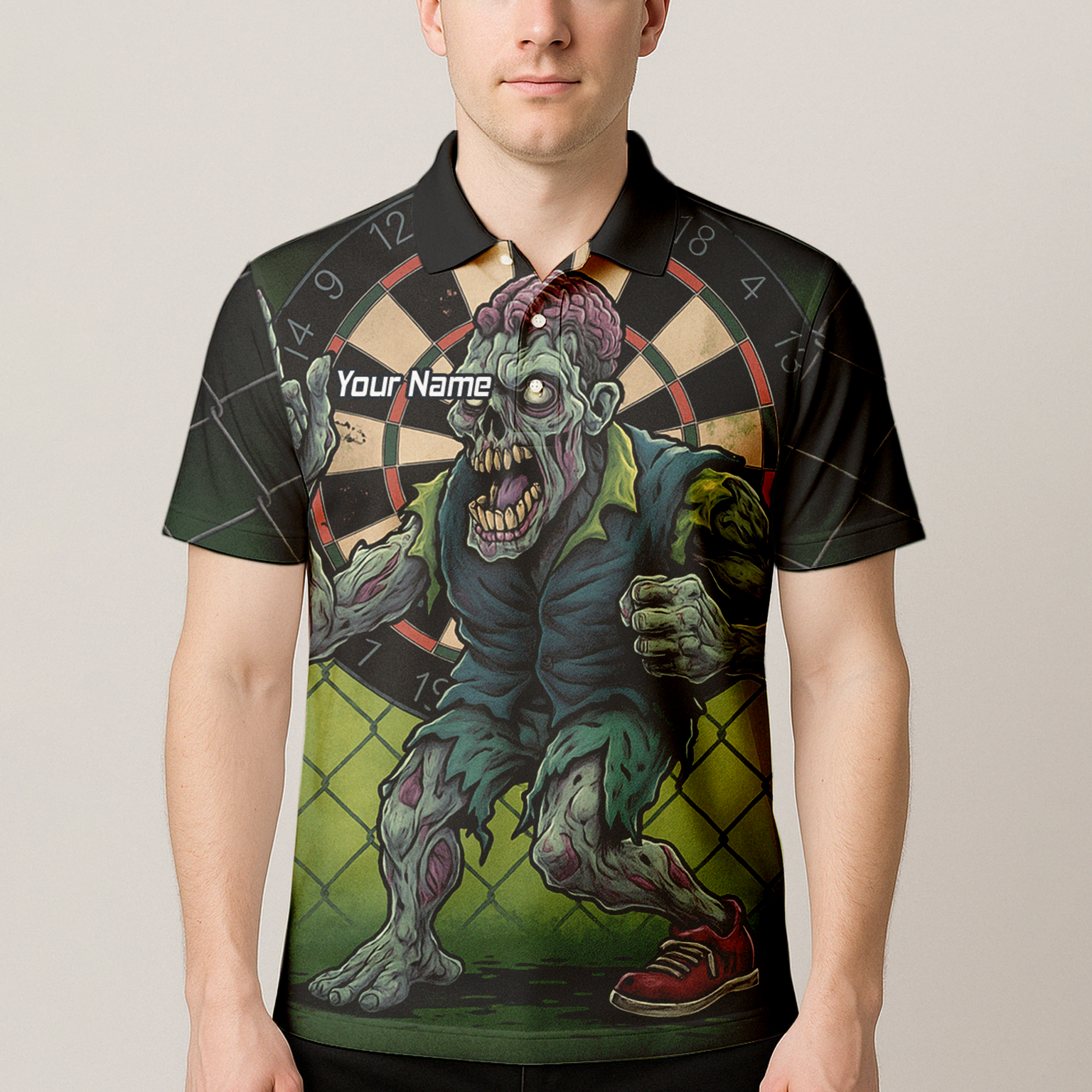 Personalised Zombie Darts Polo Shirt Green Black For Men P6458 additional image 4