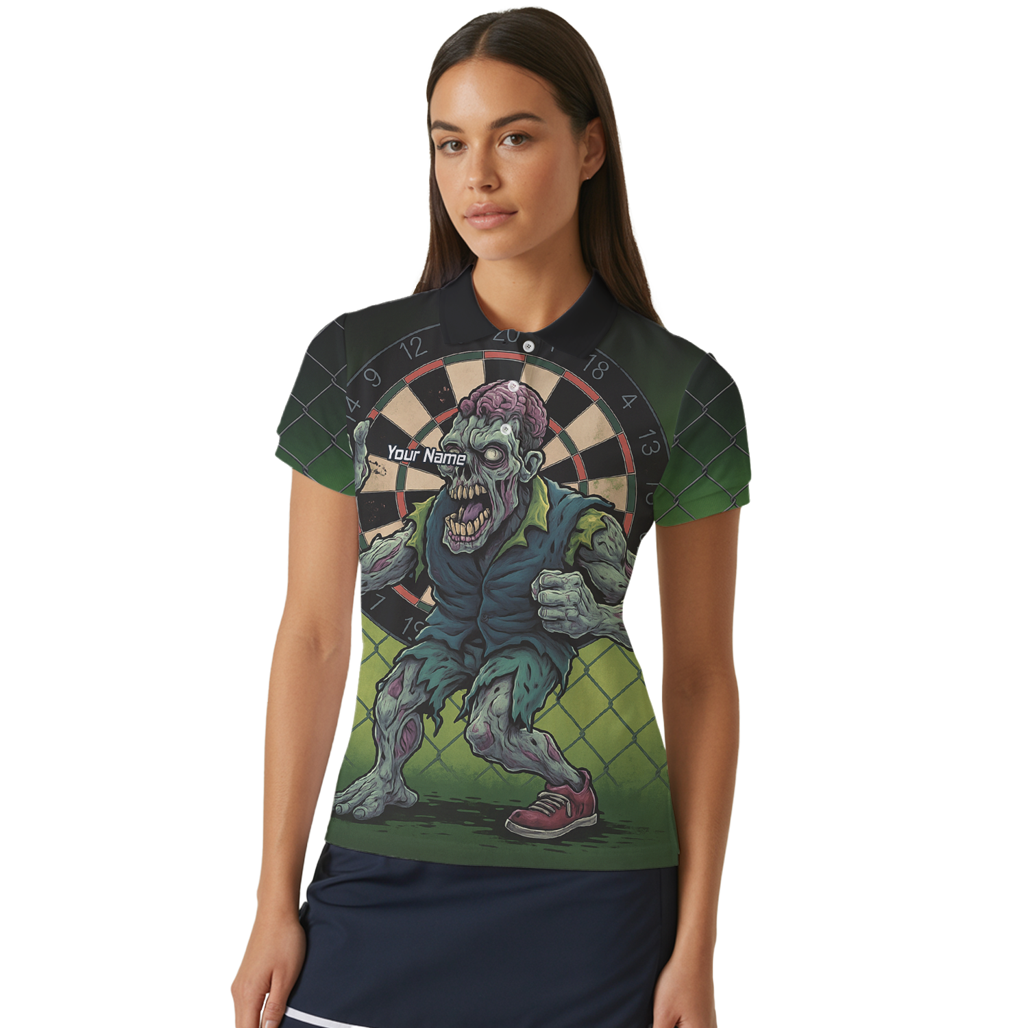 Personalised Zombie Darts Polo Shirt Green Black For Men P6458 additional image 4