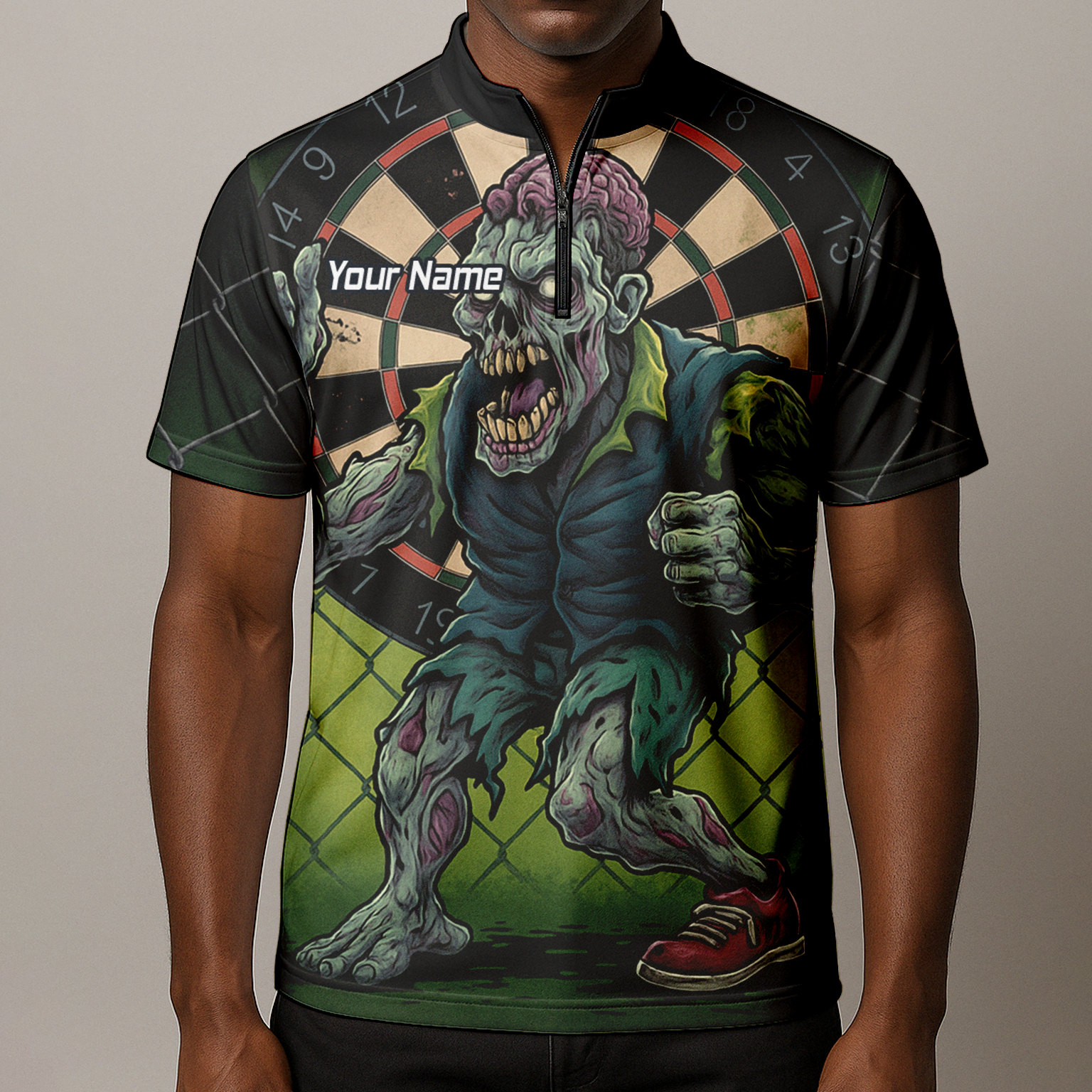 Personalised Zombie Darts Polo Shirt Green Black For Men P6458 additional image 8