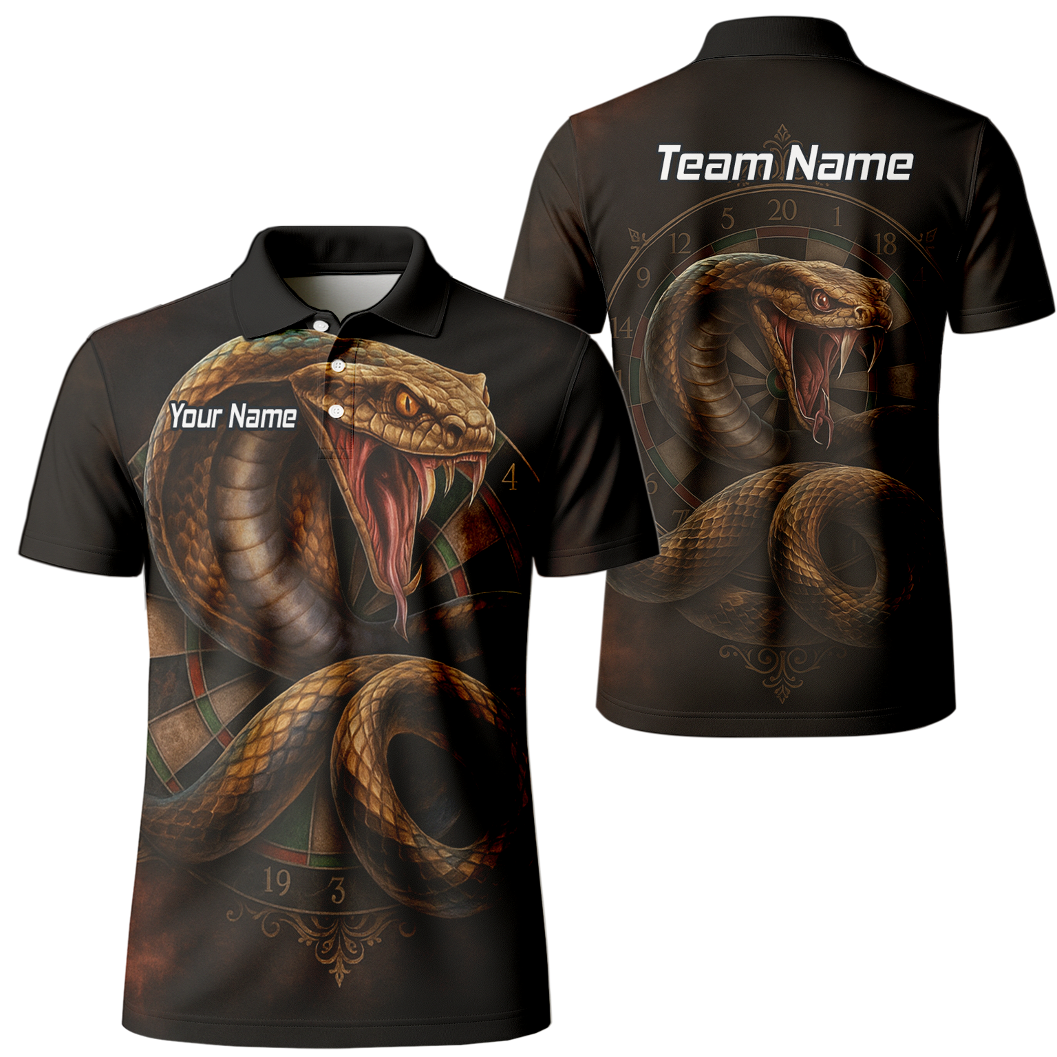 Personalised Vicious Snake Dart Polo Shirt Black Brown For Men X9746 main image - polo No
