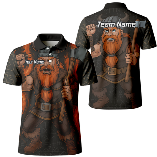 Personalised Viking Axe Fire Dart Polo Shirt Black Red For Men O0632 main image - polo No