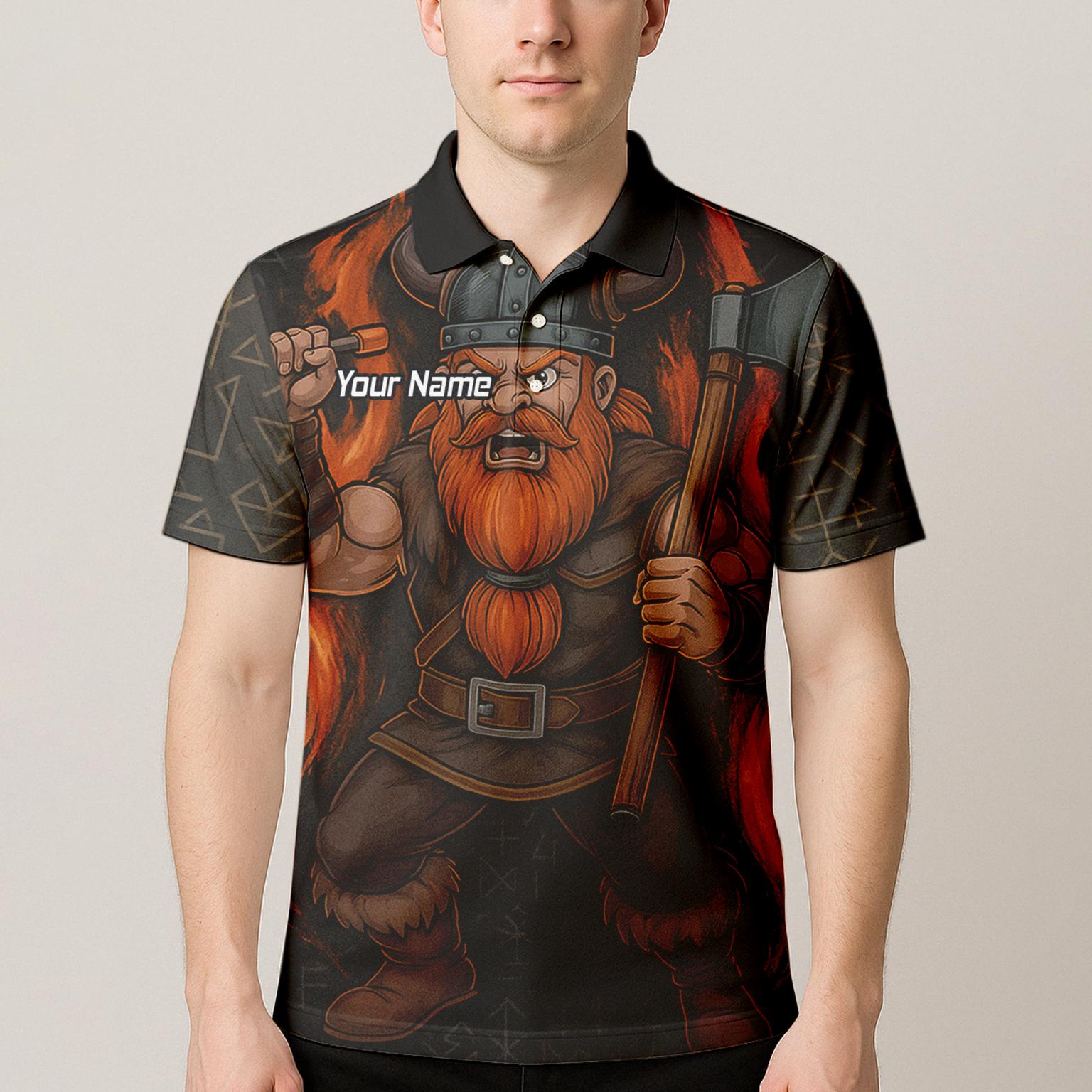 Personalised Viking Axe Fire Dart Polo Shirt Black Red For Men O0632 additional image 4