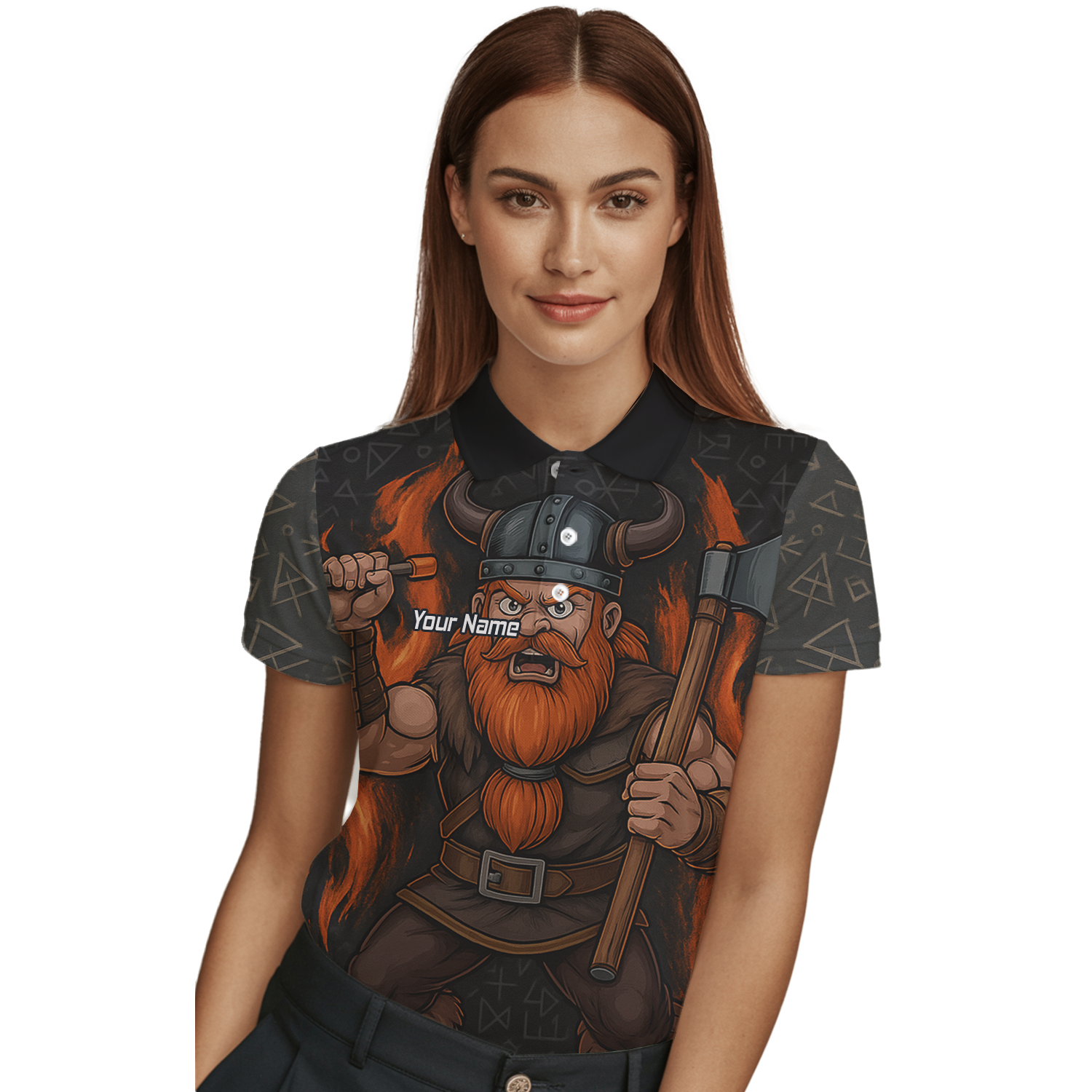 Personalised Viking Axe Fire Dart Polo Shirt Black Red For Men O0632 additional image 3