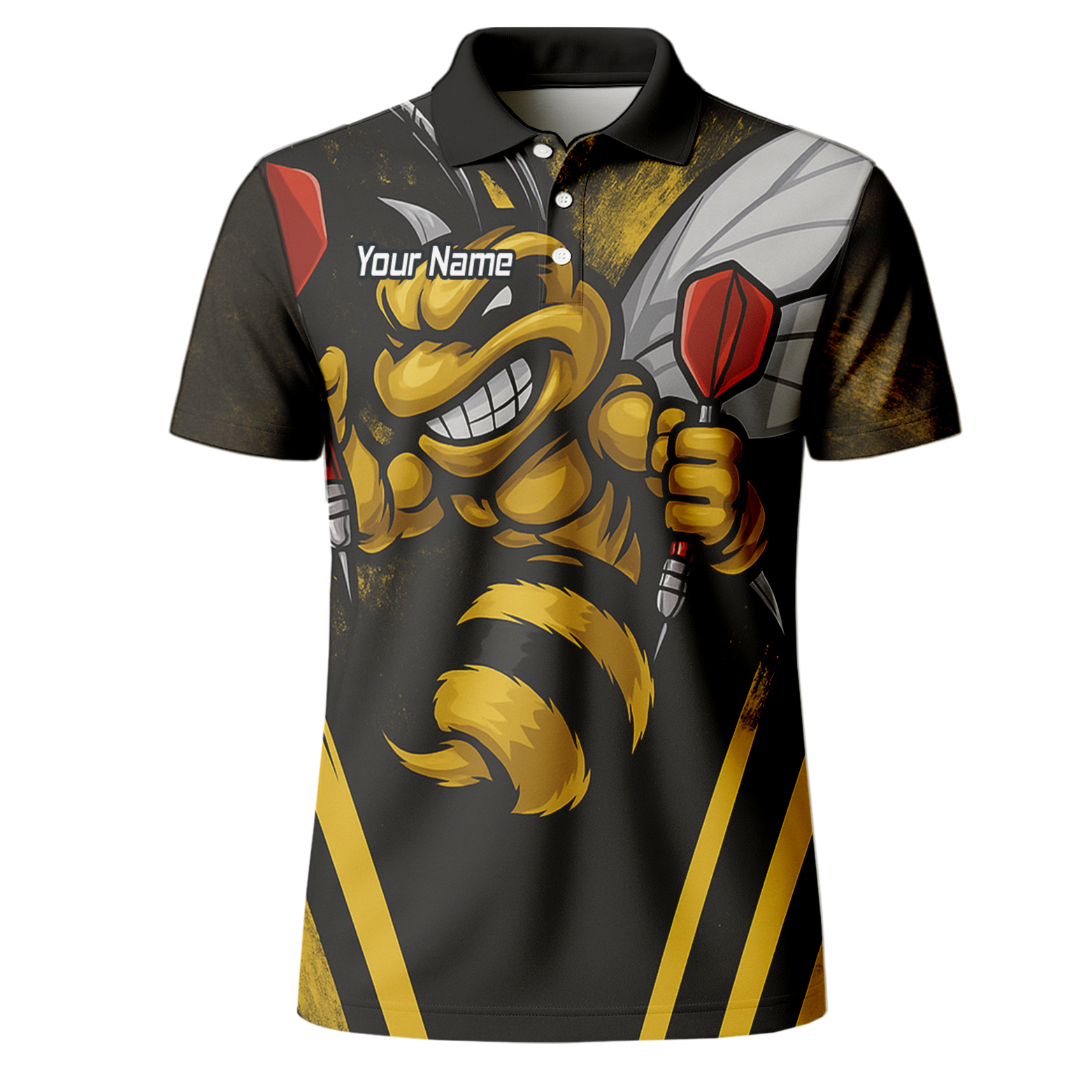 Personalised Hornet Dart Polo Shirt Black Yellow For Men A4364 additional image 2