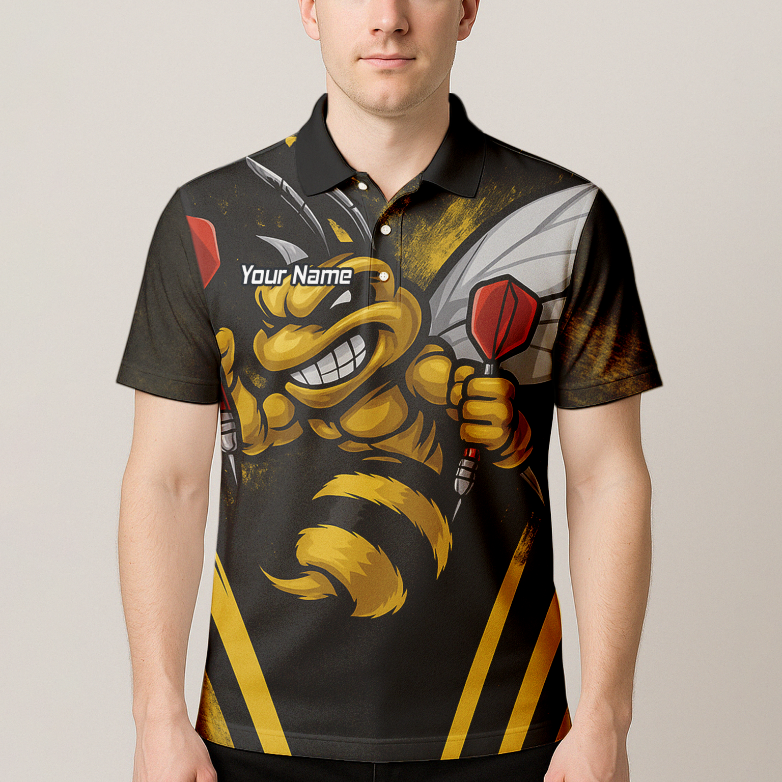 Personalised Hornet Dart Polo Shirt Black Yellow For Men A4364 additional image 4