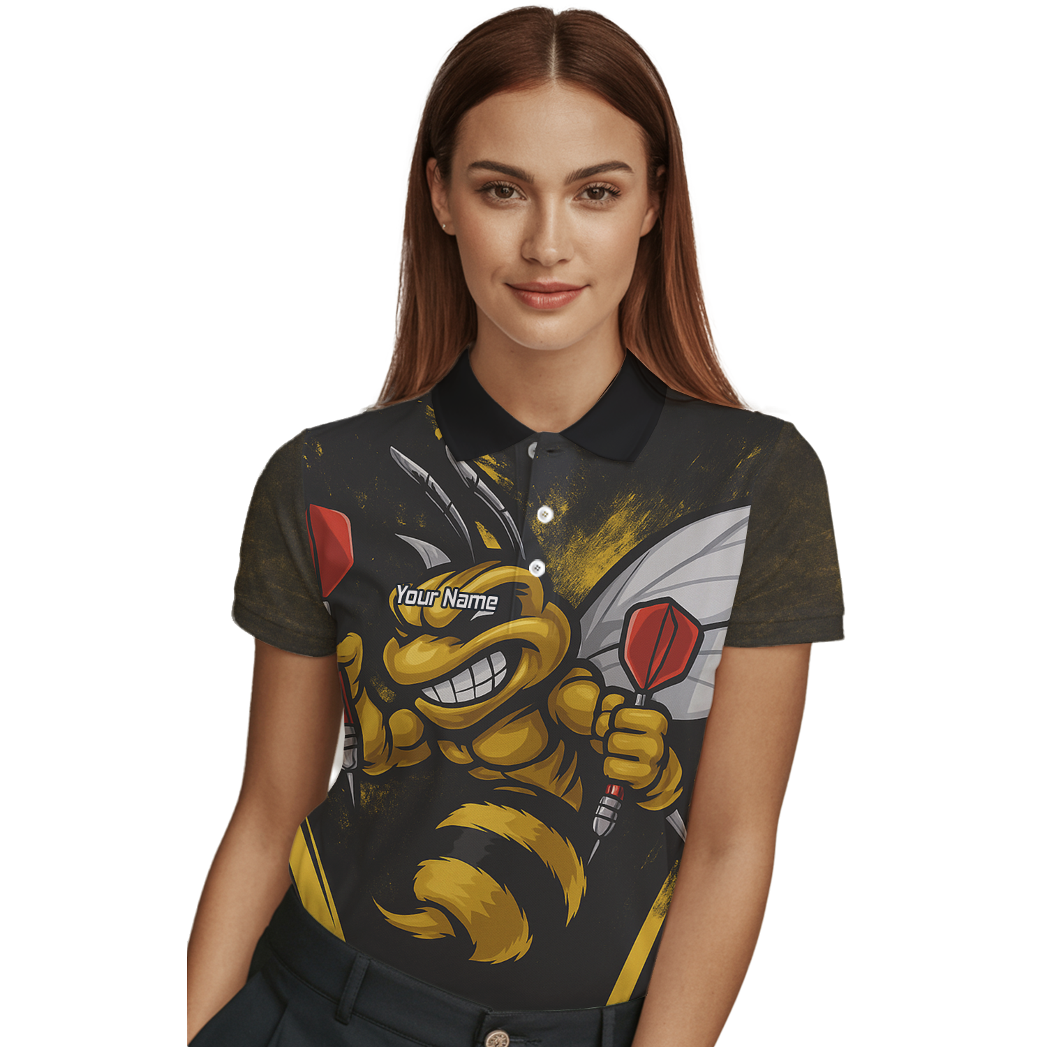 Personalised Hornet Dart Polo Shirt Black Yellow For Men A4364 additional image 3