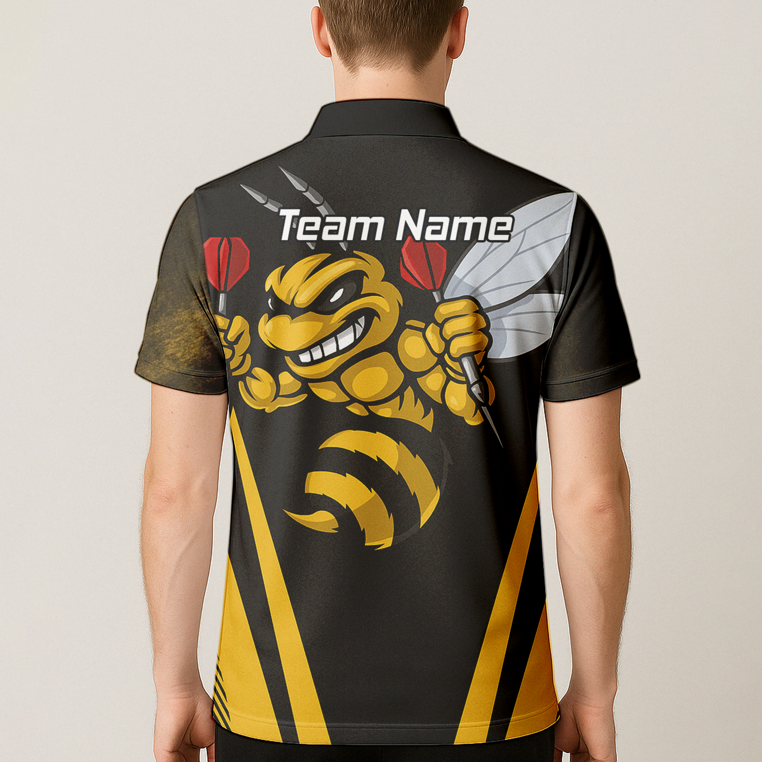 Personalised Hornet Dart Polo Shirt Black Yellow For Men A4364 additional image 5