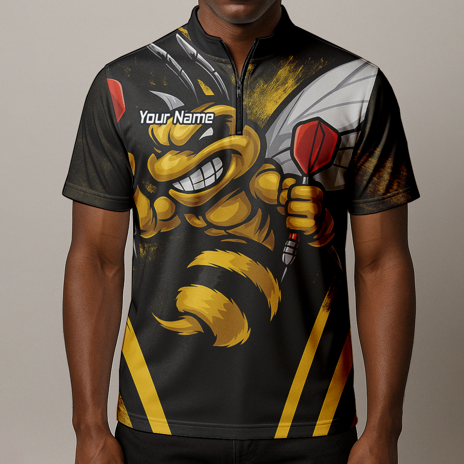 Personalised Hornet Dart Polo Shirt Black Yellow For Men A4364 additional image 8