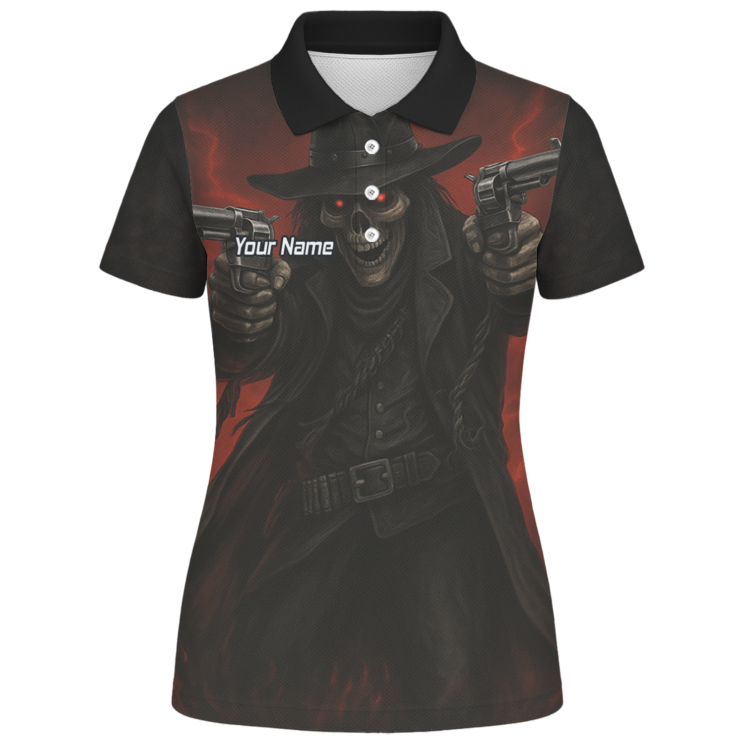 Personalised Gunslinger Skull Darts Polo Shirt Black Red For Men P5176 additional image 1