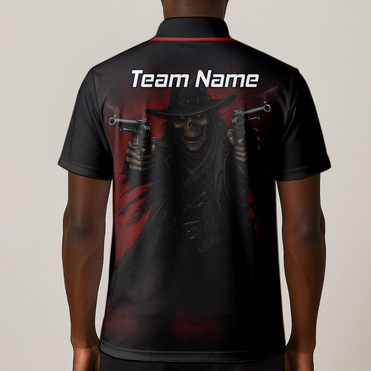 Personalised Gunslinger Skull Darts Polo Shirt Black Red For Men P5176 additional image 1