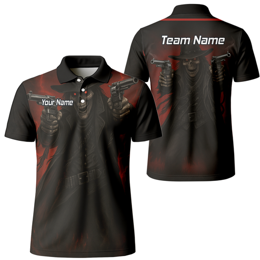 Personalised Gunslinger Skull Darts Polo Shirt Black Red For Men P5176 main image - polo No