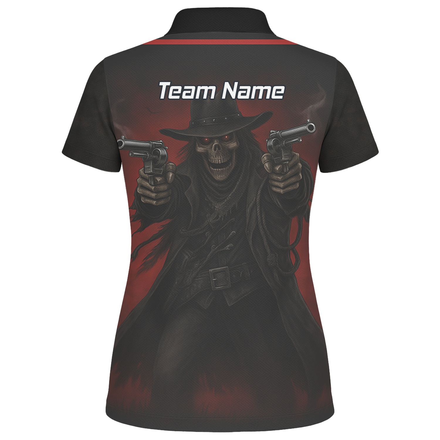 Personalised Gunslinger Skull Darts Polo Shirt Black Red For Men P5176 additional image 2