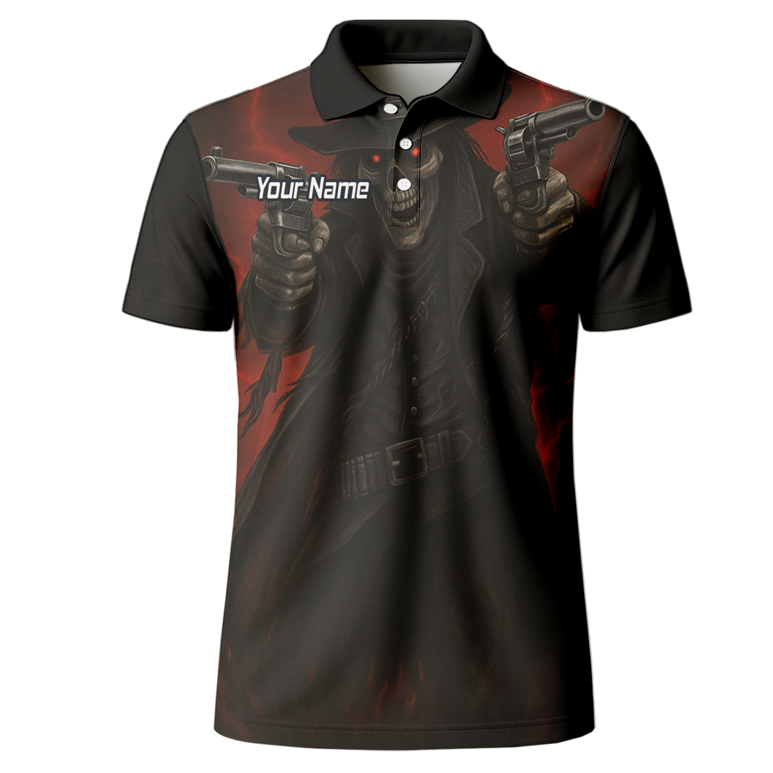 Personalised Gunslinger Skull Darts Polo Shirt Black Red For Men P5176 additional image 2