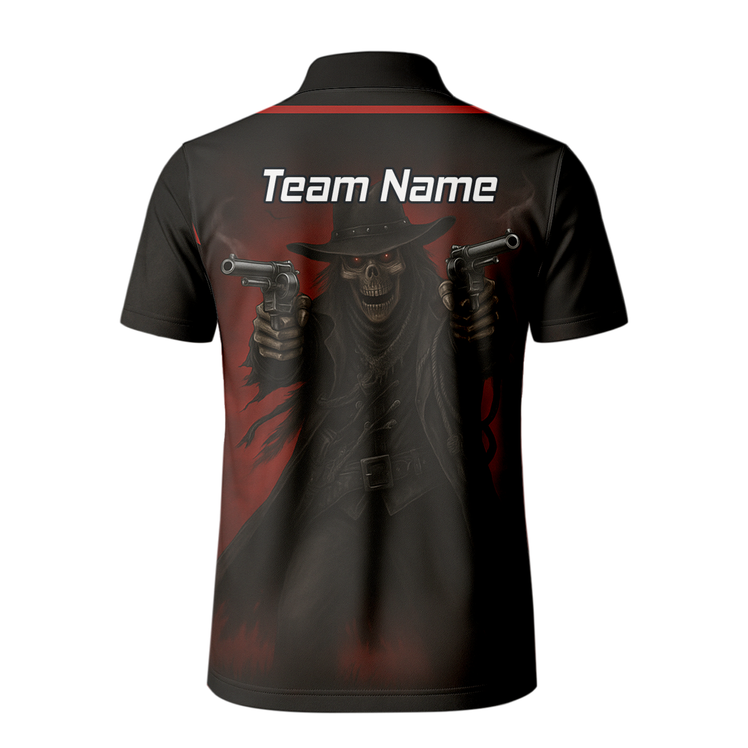 Personalised Gunslinger Skull Darts Polo Shirt Black Red For Men P5176 additional image 3