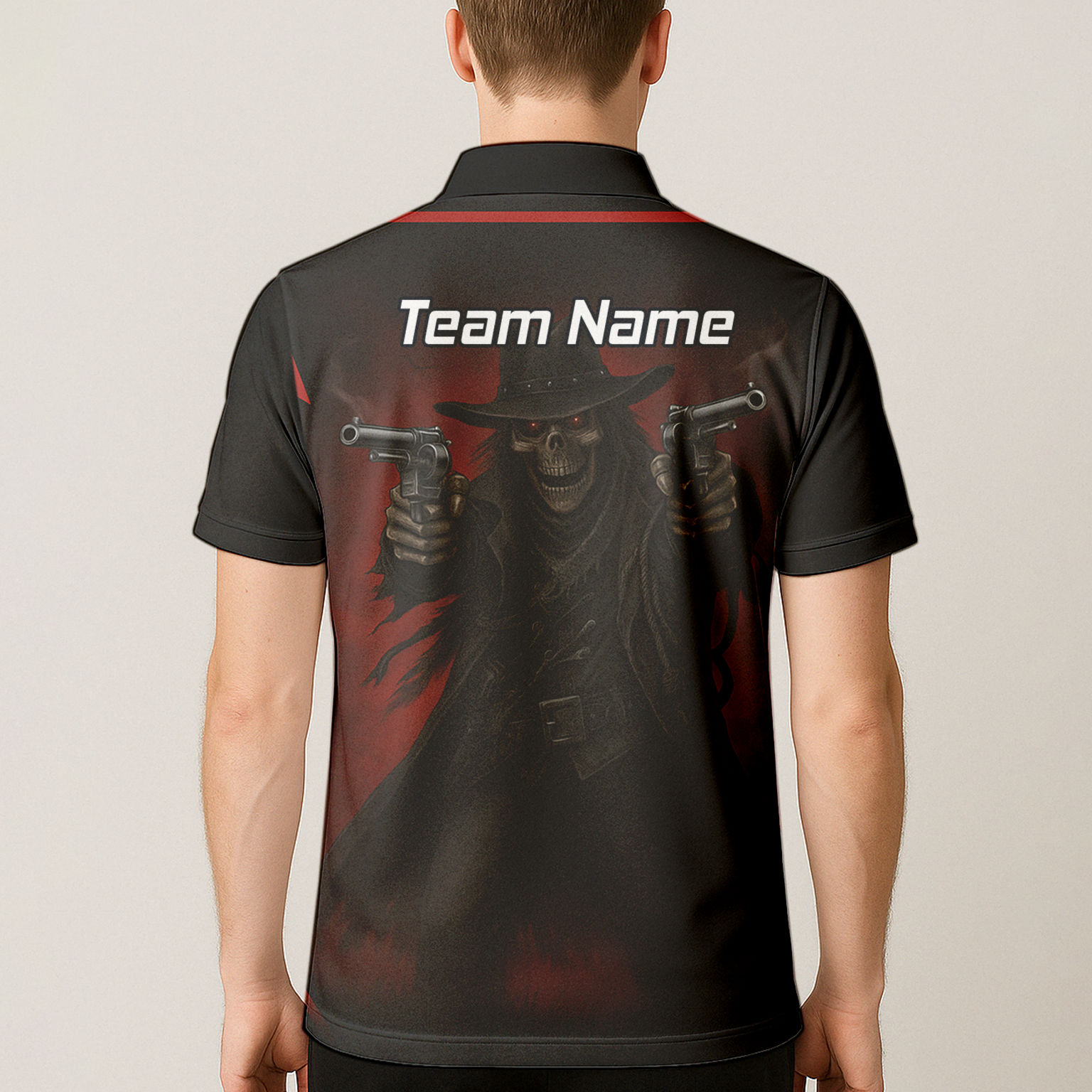 Personalised Gunslinger Skull Darts Polo Shirt Black Red For Men P5176 additional image 5