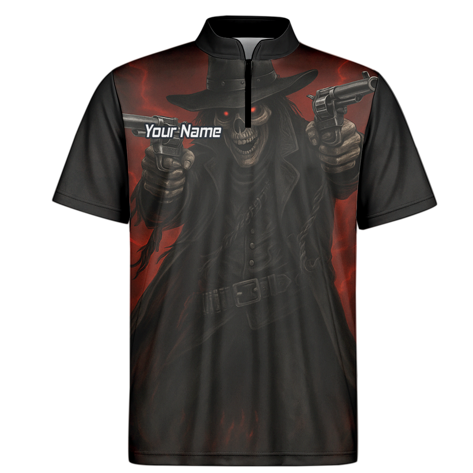 Personalised Gunslinger Skull Darts Polo Shirt Black Red For Men P5176 additional image 6