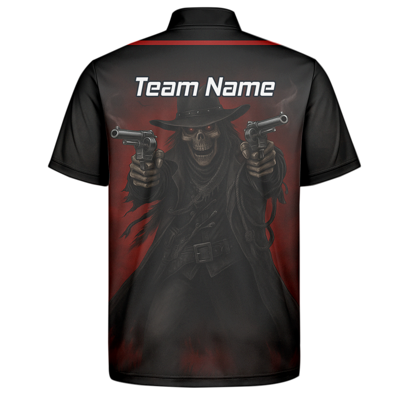 Personalised Gunslinger Skull Darts Polo Shirt Black Red For Men P5176 additional image 7