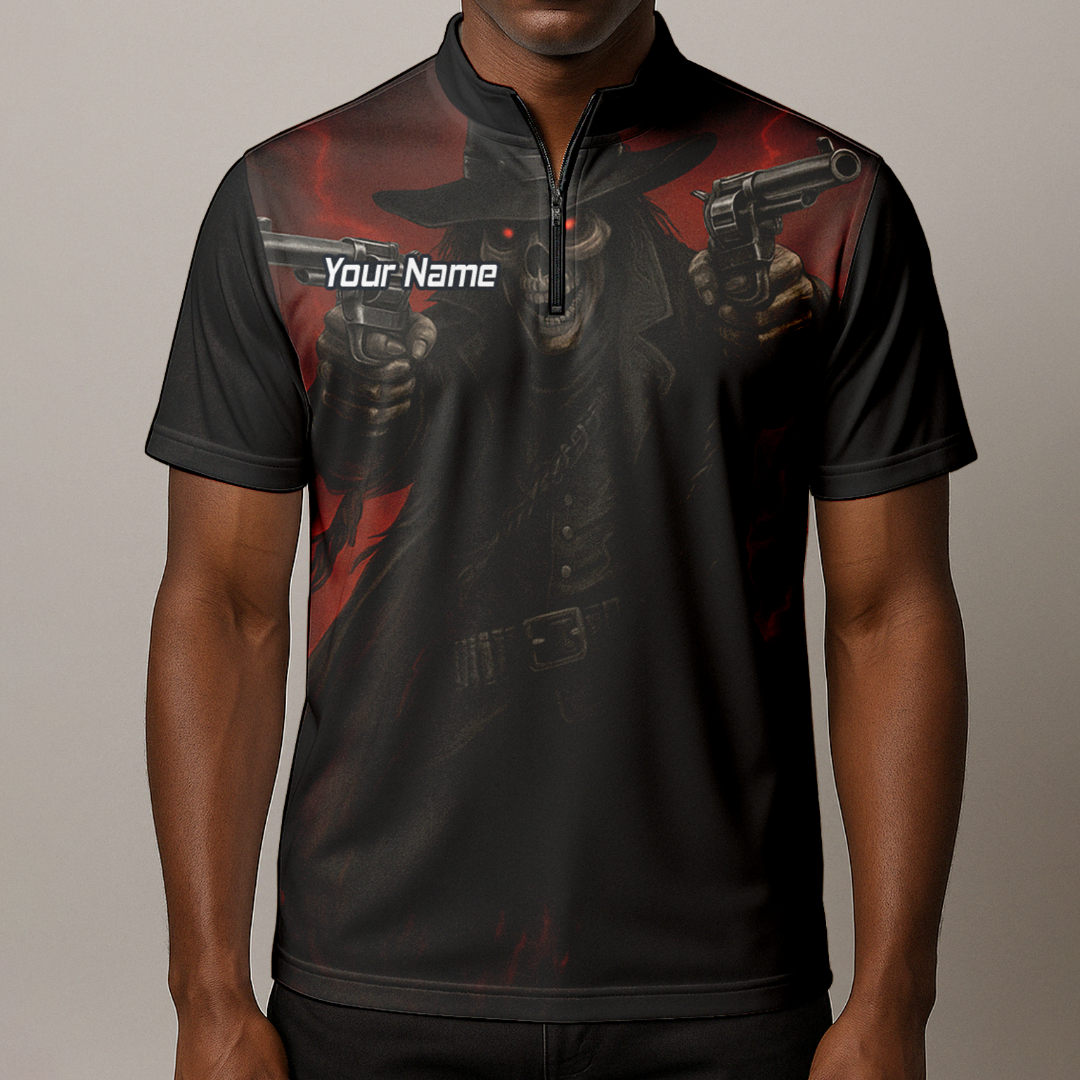 Personalised Gunslinger Skull Darts Polo Shirt Black Red For Men P5176 additional image 8