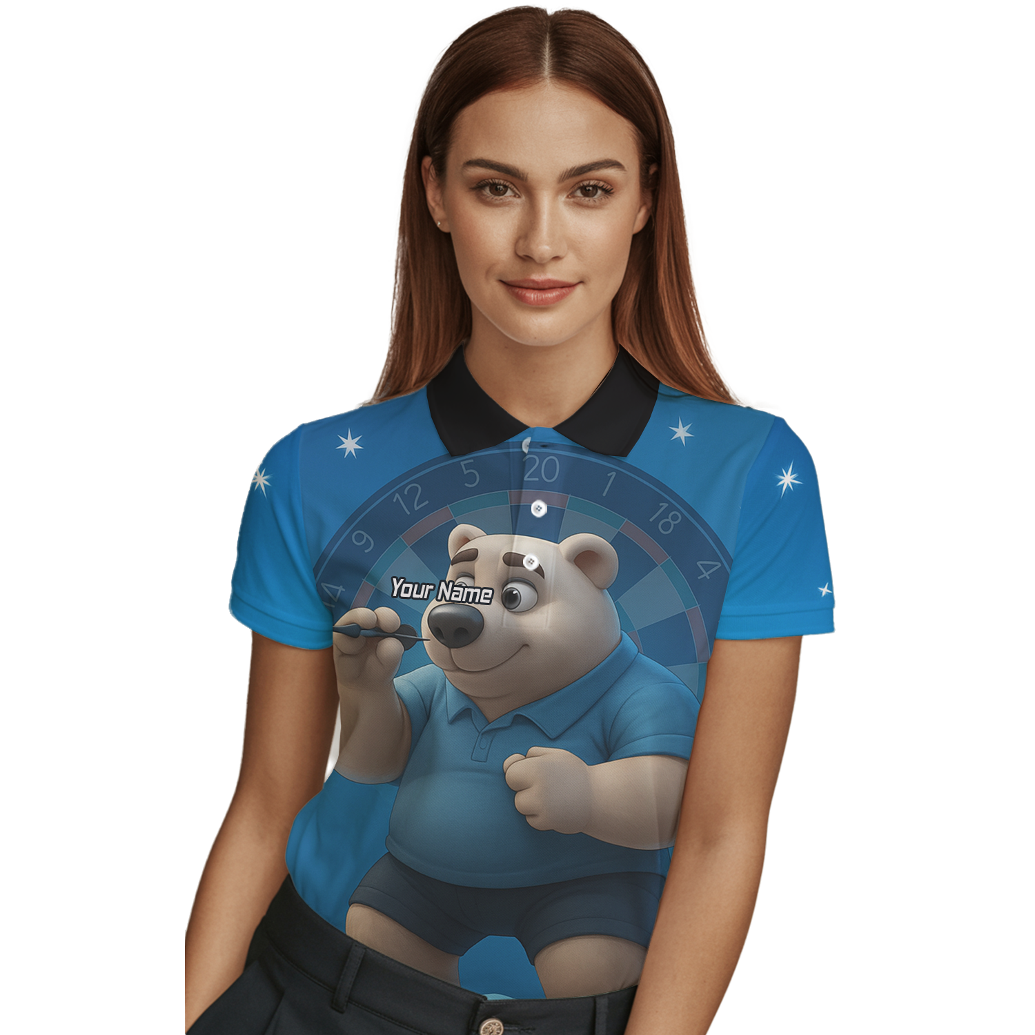 Personalised Polar Bear Darts Polo Shirt Blue For Men U3422 additional image 3