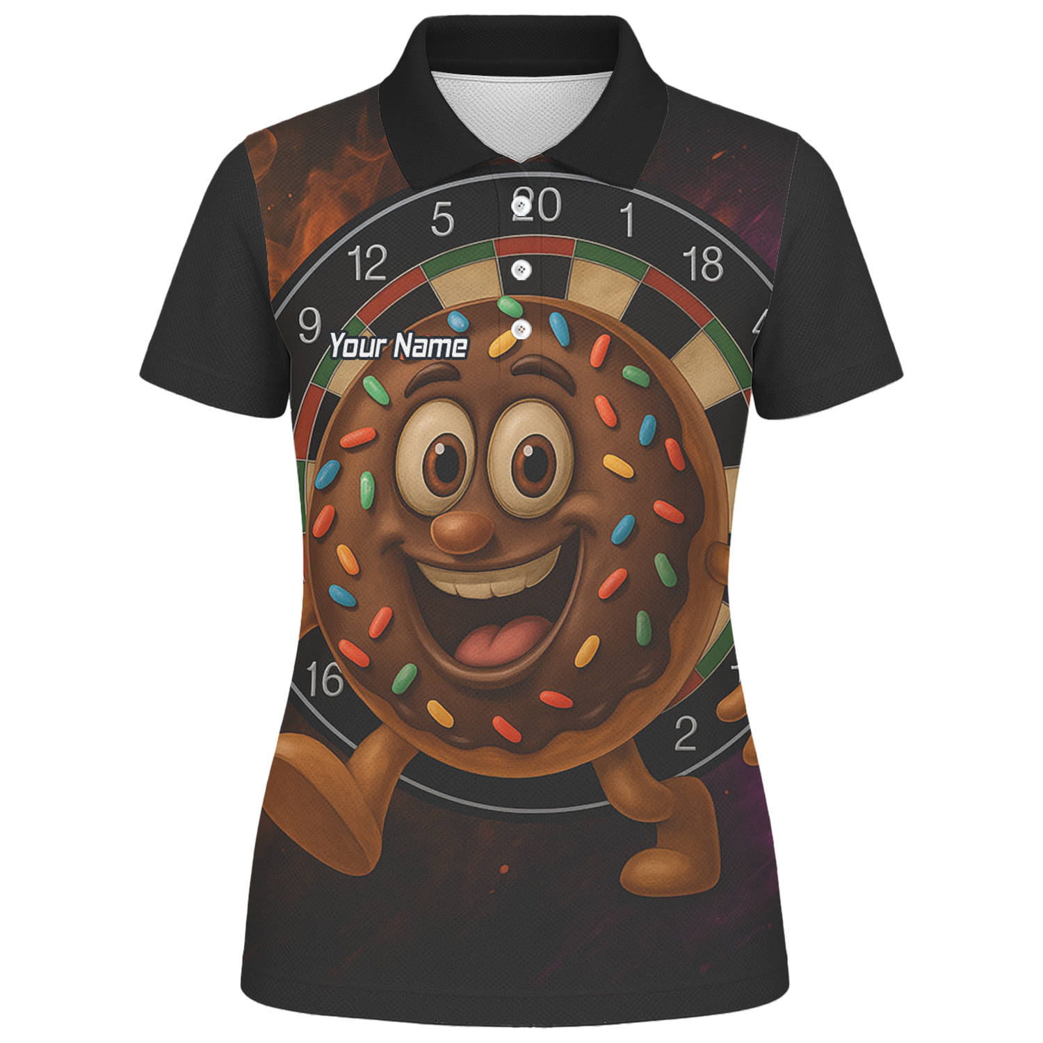 Personalised Funny Chocolate Donut Sprinkles Darts Polo Shirt Black For Men R0697 additional image 1