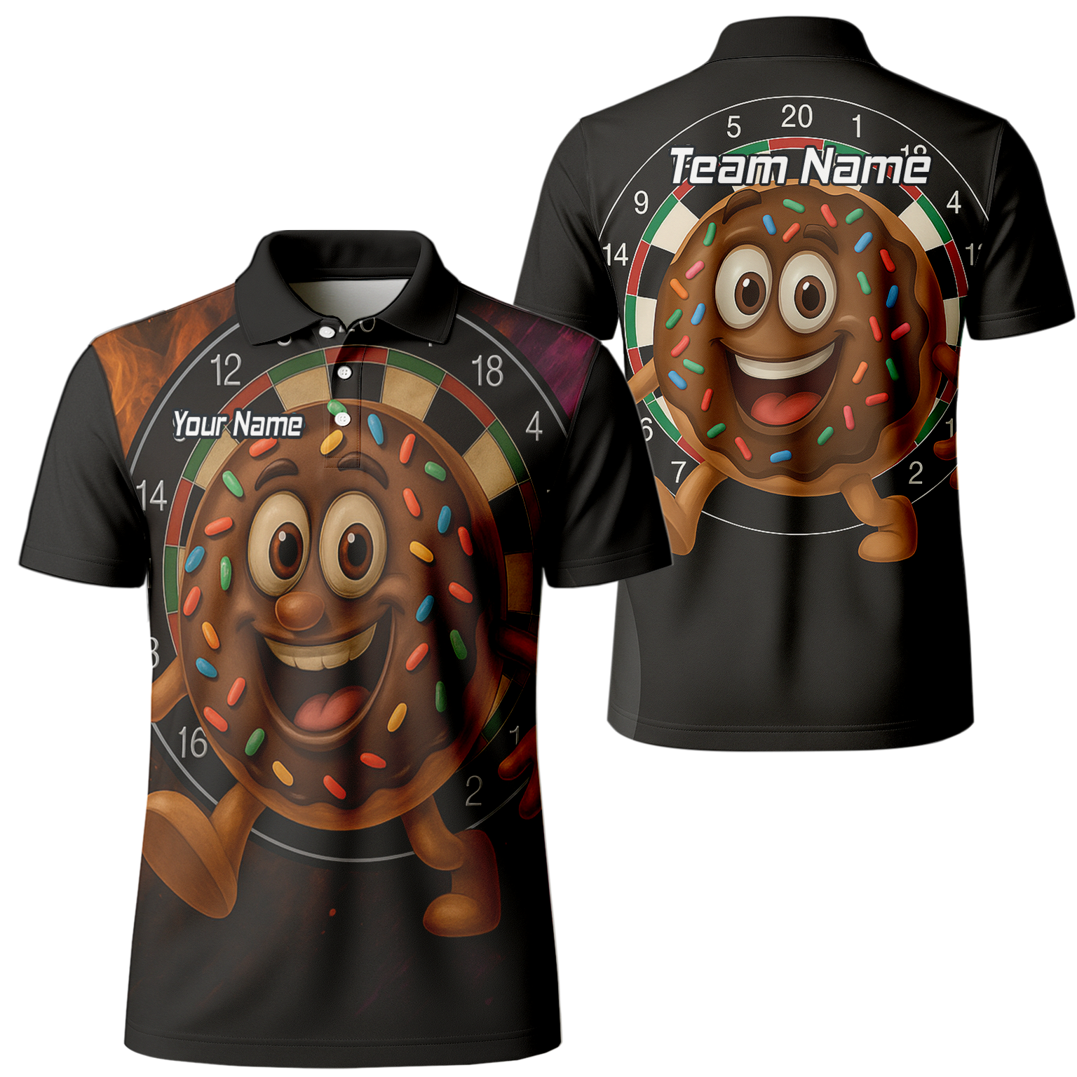Personalised Funny Chocolate Donut Sprinkles Darts Polo Shirt Black For Men R0697 main image - polo No