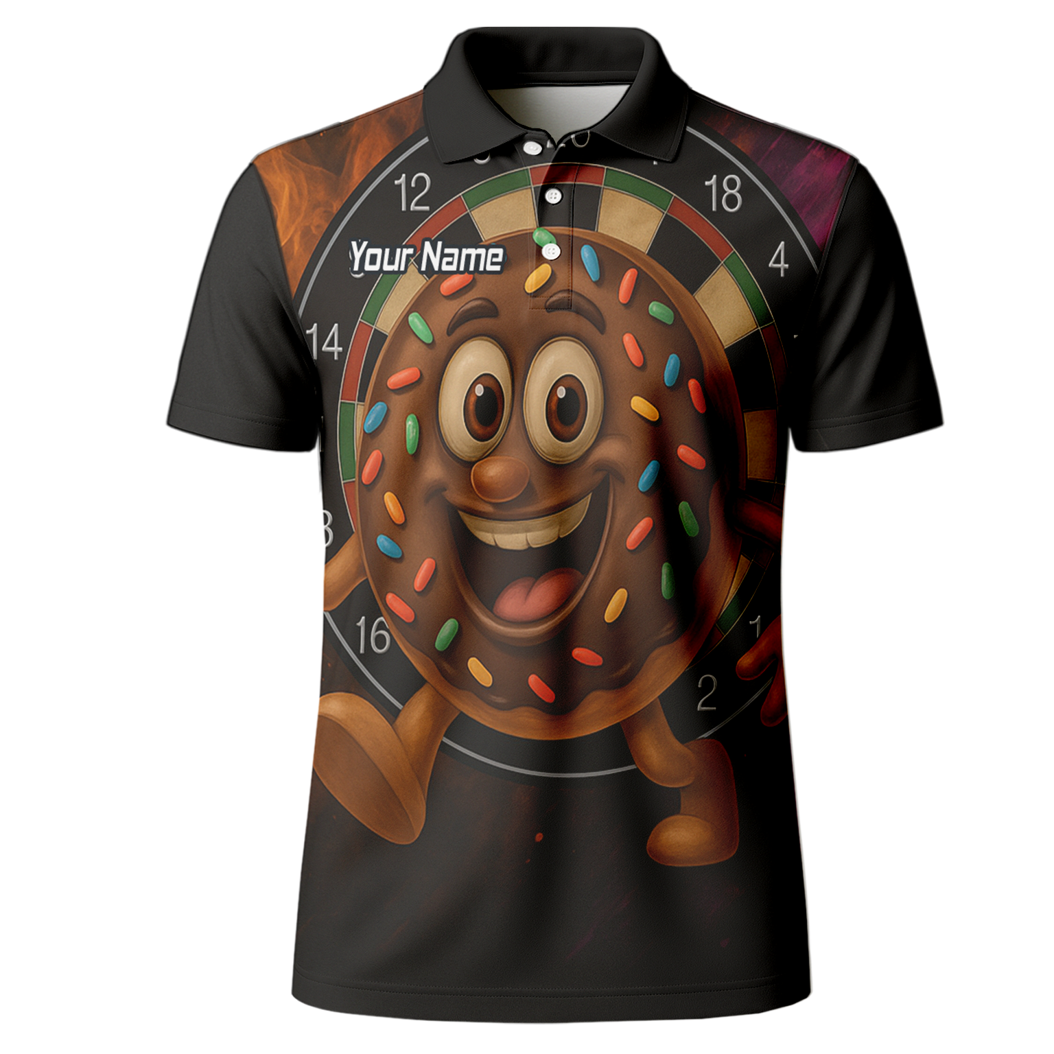 Personalised Funny Chocolate Donut Sprinkles Darts Polo Shirt Black For Men R0697 additional image 2