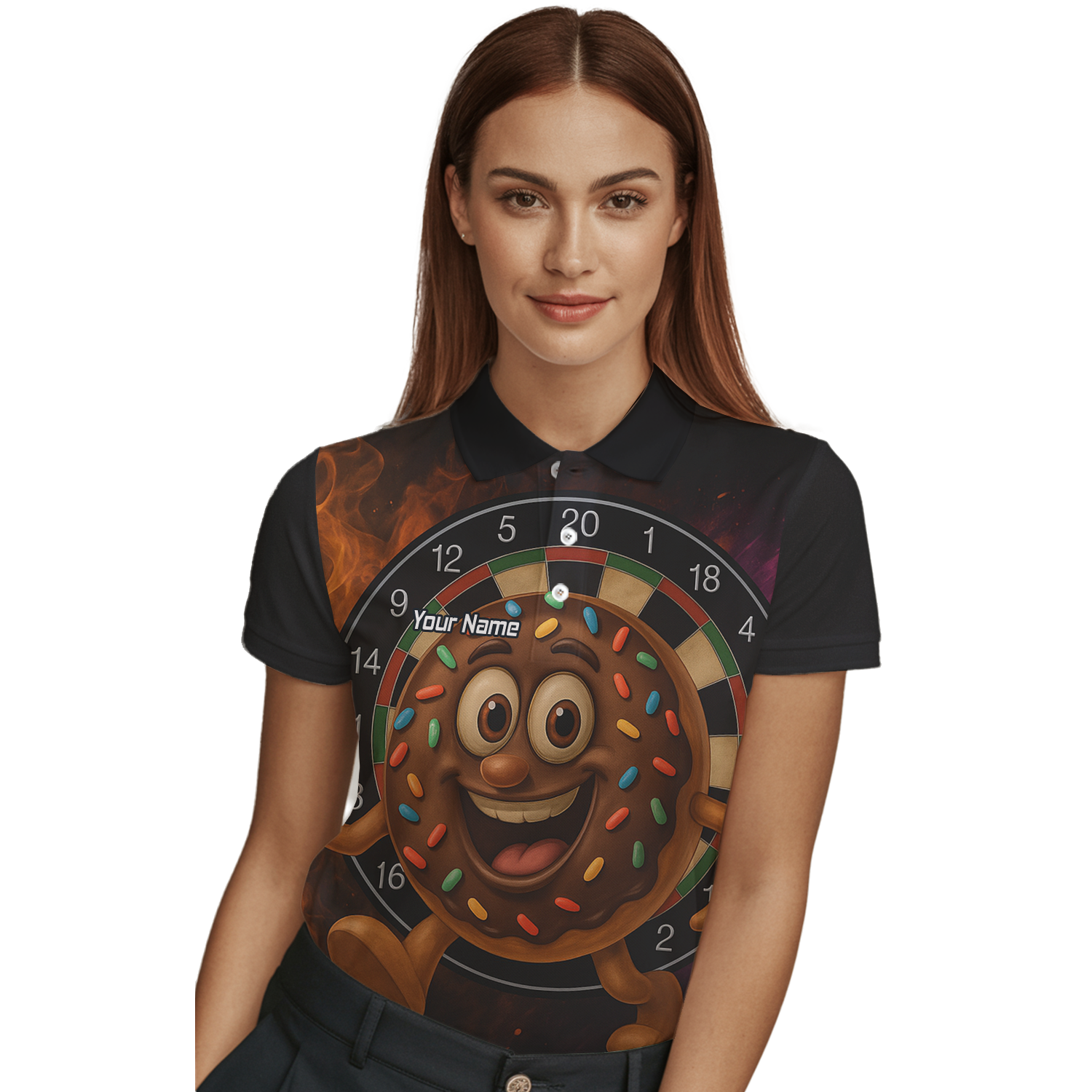 Personalised Funny Chocolate Donut Sprinkles Darts Polo Shirt Black For Men R0697 additional image 3