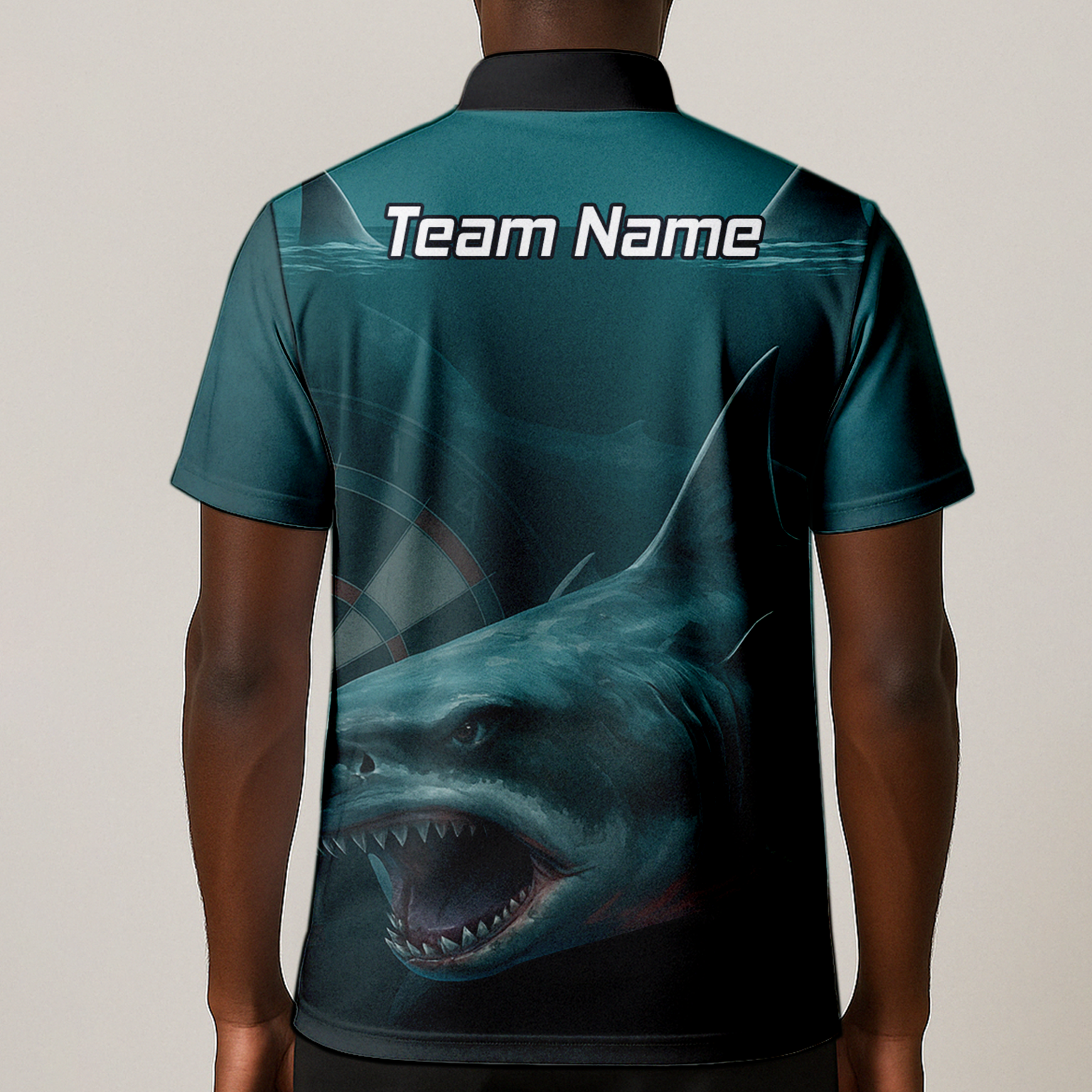 Personalised Great White Shark Dart Polo Shirt Men Teal Black Custom Team Name T7018 additional image 1
