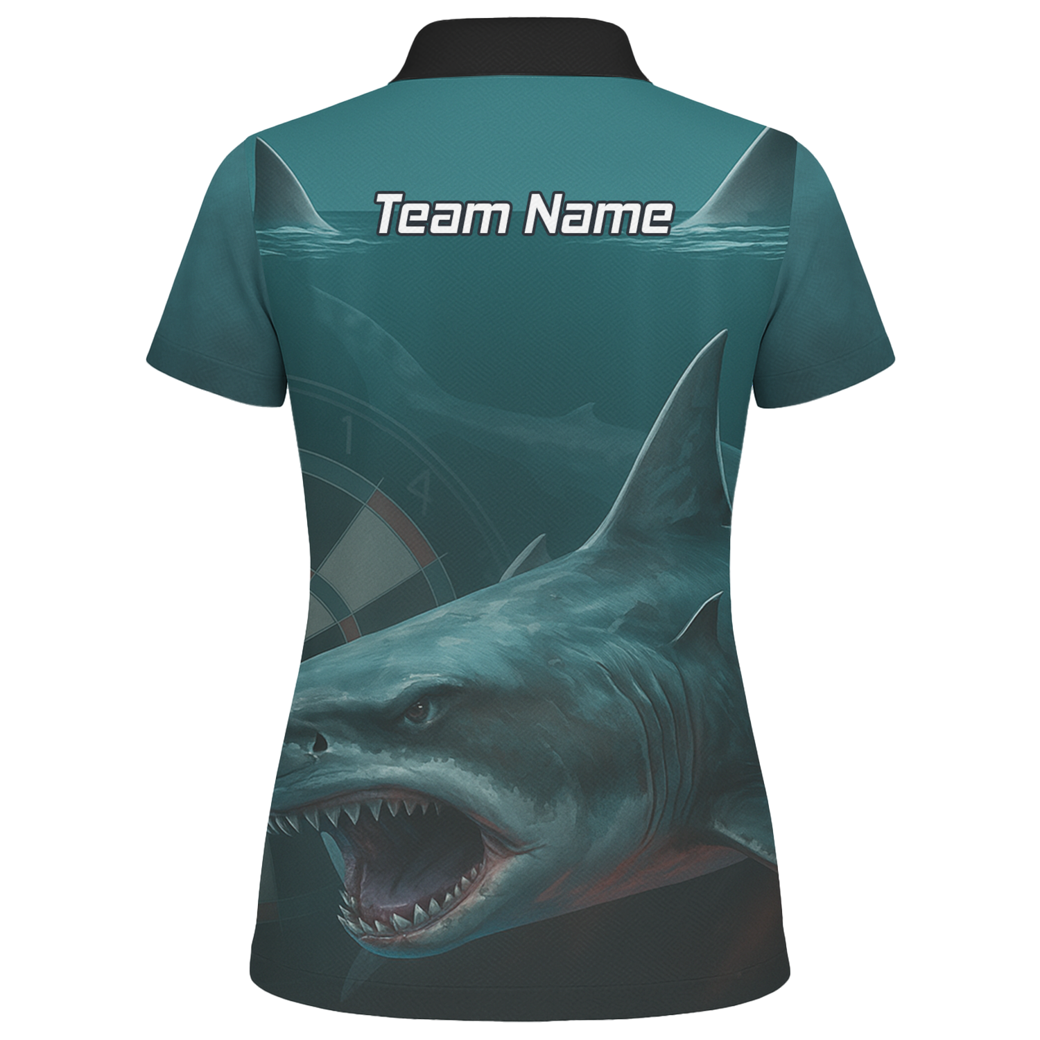 Personalised Great White Shark Dart Polo Shirt Men Teal Black Custom Team Name T7018 additional image 2