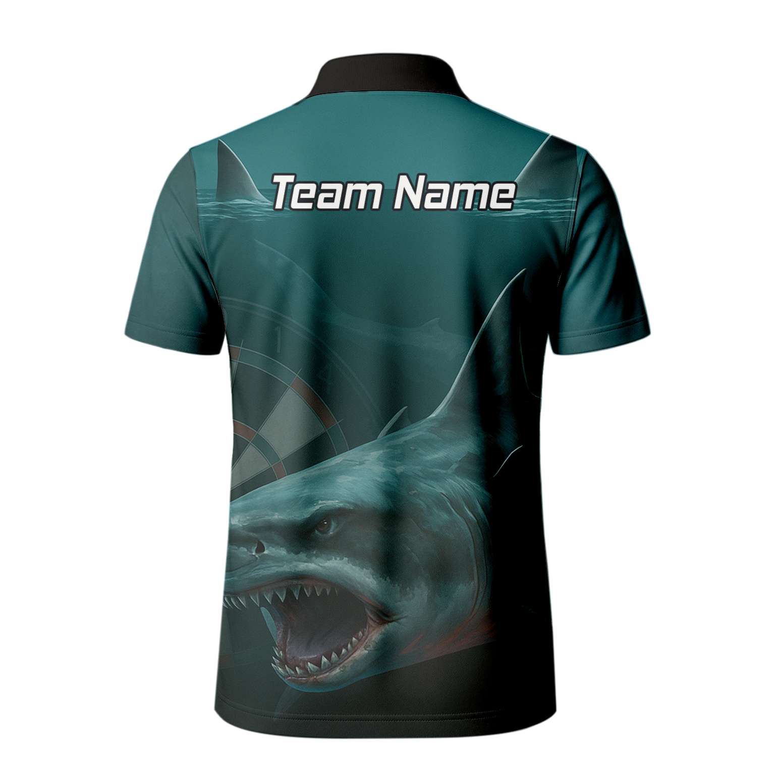 Personalised Great White Shark Dart Polo Shirt Men Teal Black Custom Team Name T7018 additional image 3