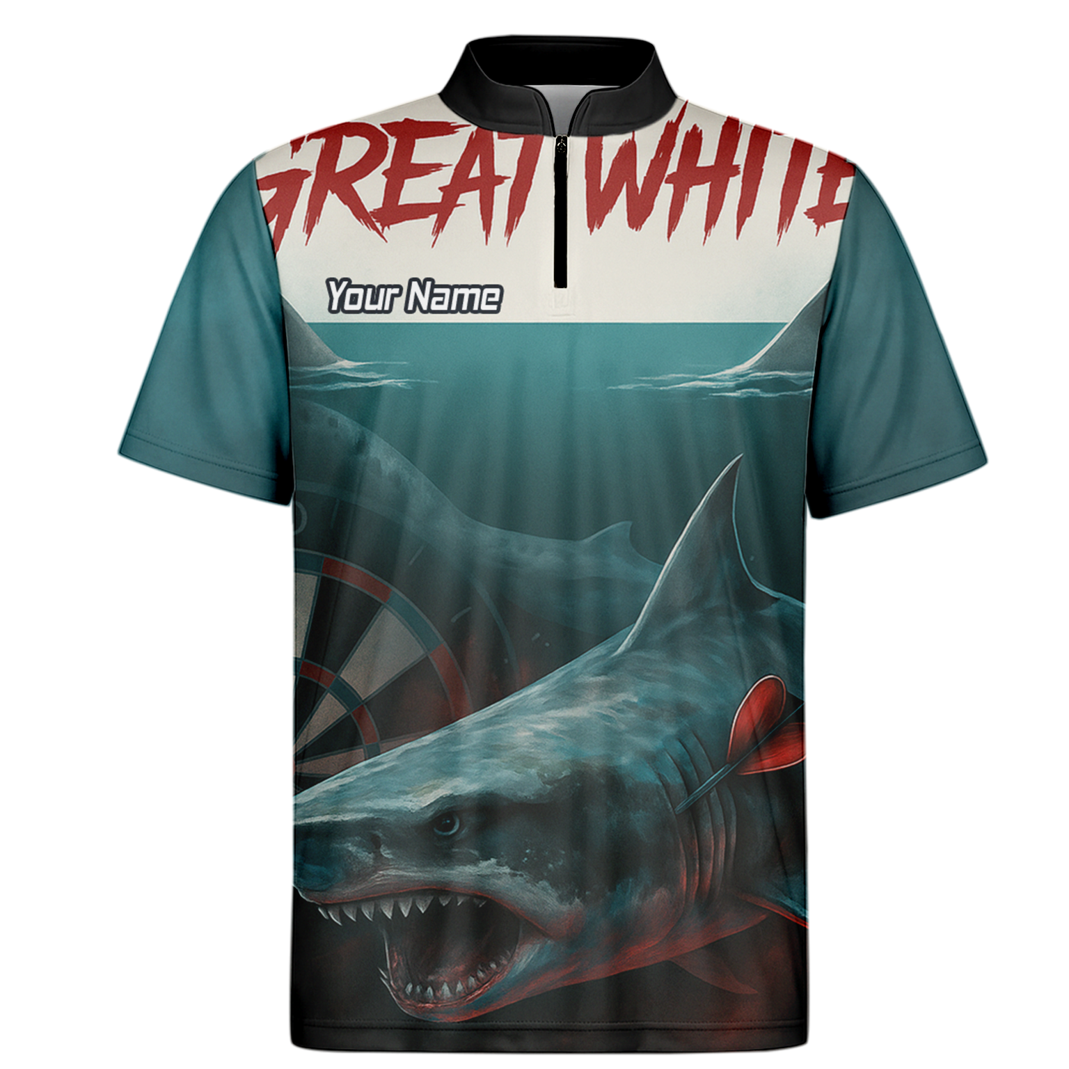 Personalised Great White Shark Dart Polo Shirt Men Teal Black Custom Team Name T7018 additional image 6