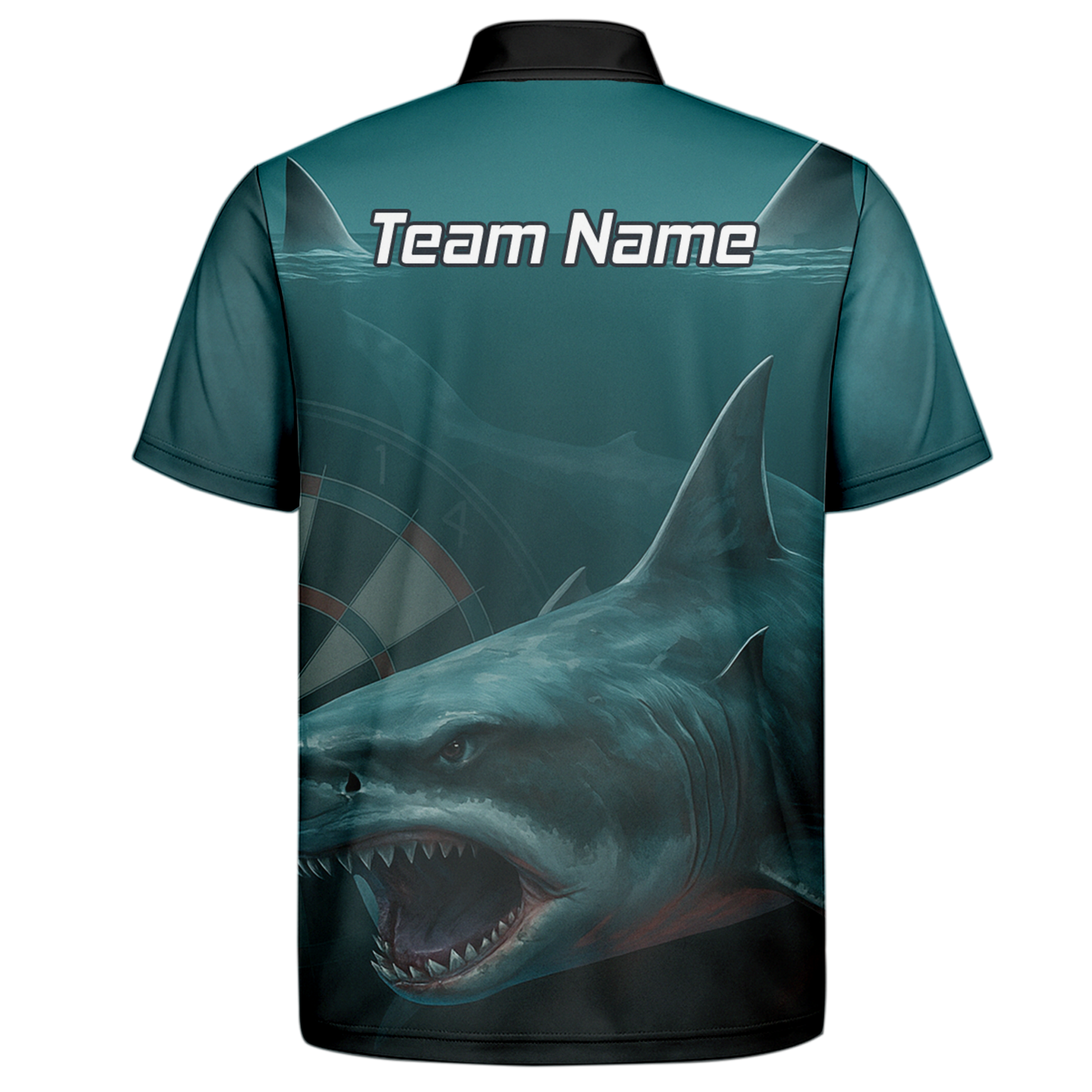 Personalised Great White Shark Dart Polo Shirt Men Teal Black Custom Team Name T7018 additional image 7