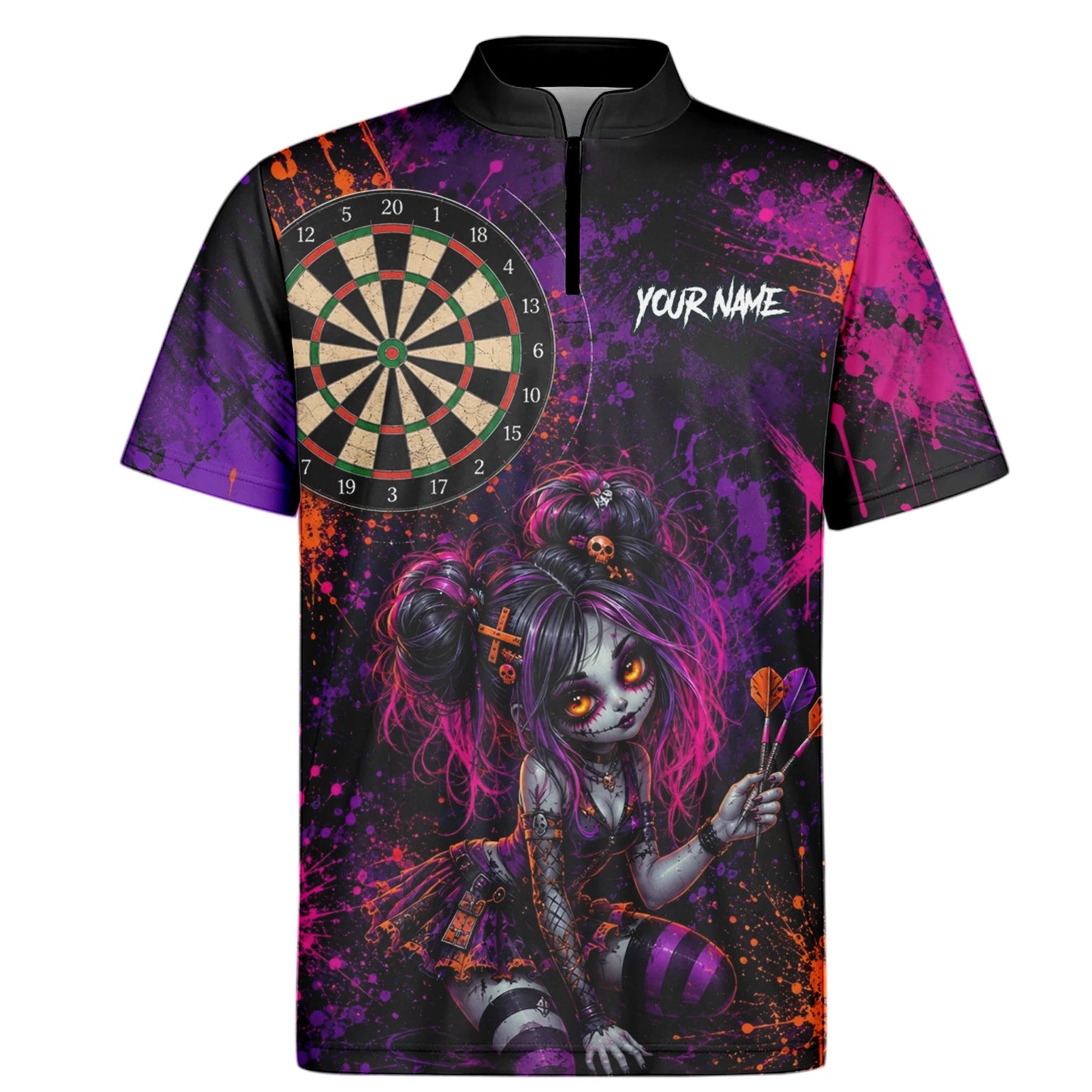 Personalised Black Purple Pink & Orange Gothic Darts Shirt For Men Z641