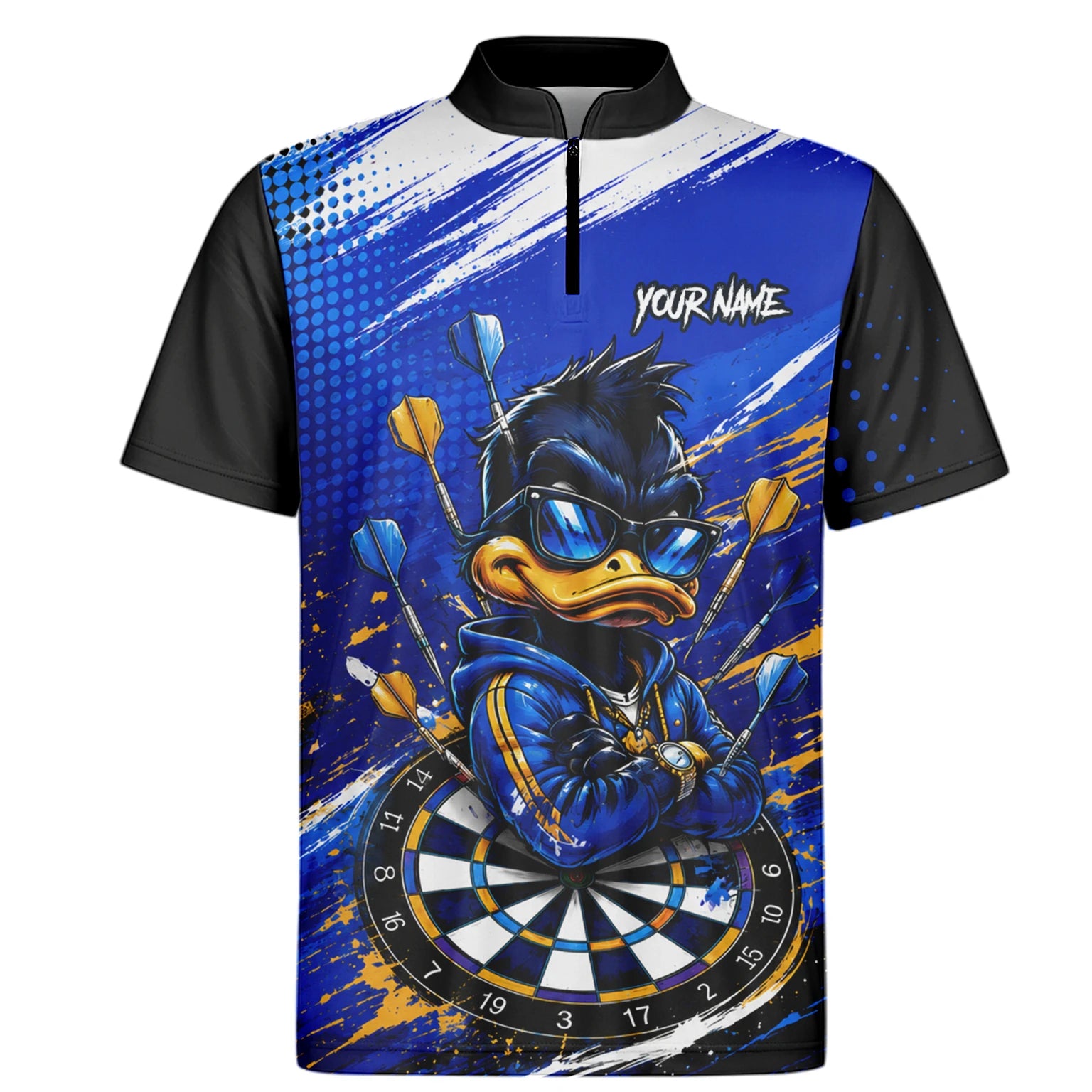 Personalised Blue & Gold Cool Duck Darts Polo Shirt For Men L859