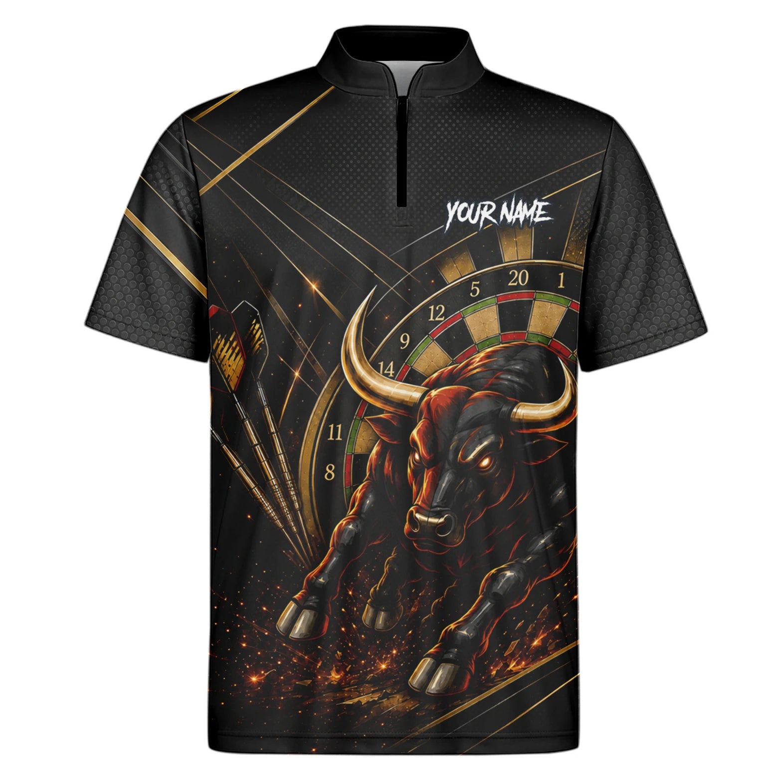 Personalised Black & Gold Bull Darts Polo Shirt For Men K607