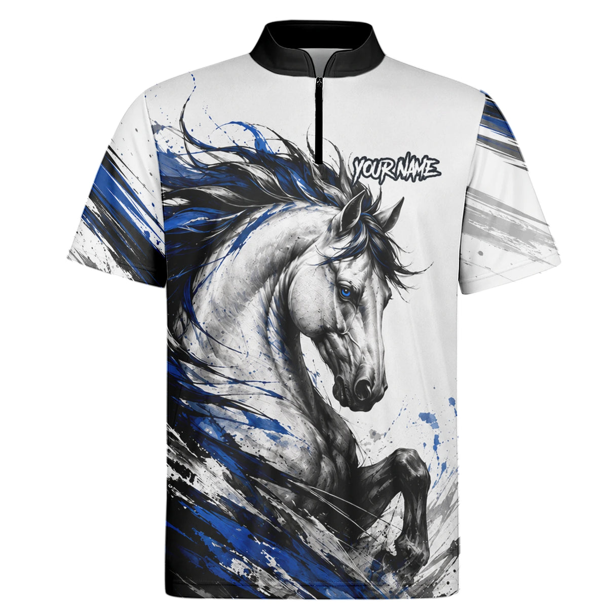 Personalised White Black Blue Rearing Horse Darts Shirt For Men O686