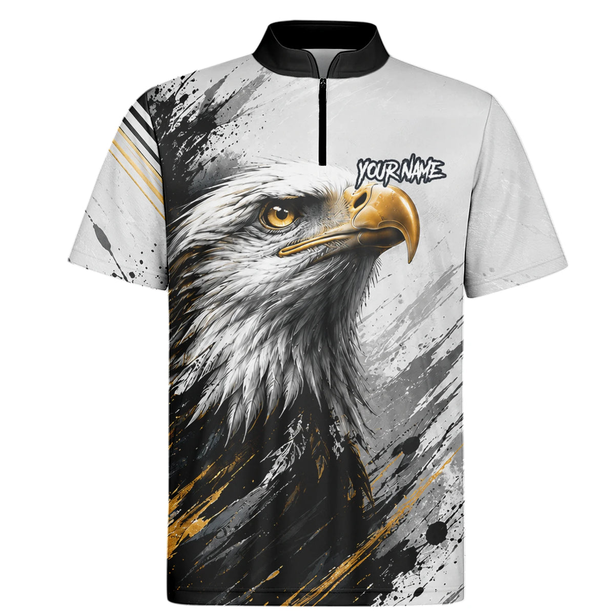 Personalised White Black Gold Bald Eagle Darts Shirt For Men S805
