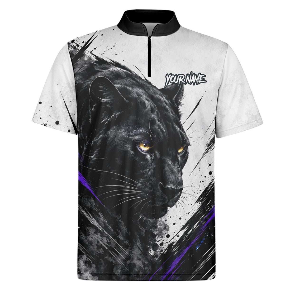 Personalised White Black Purple Panther Darts Shirt For Men W442