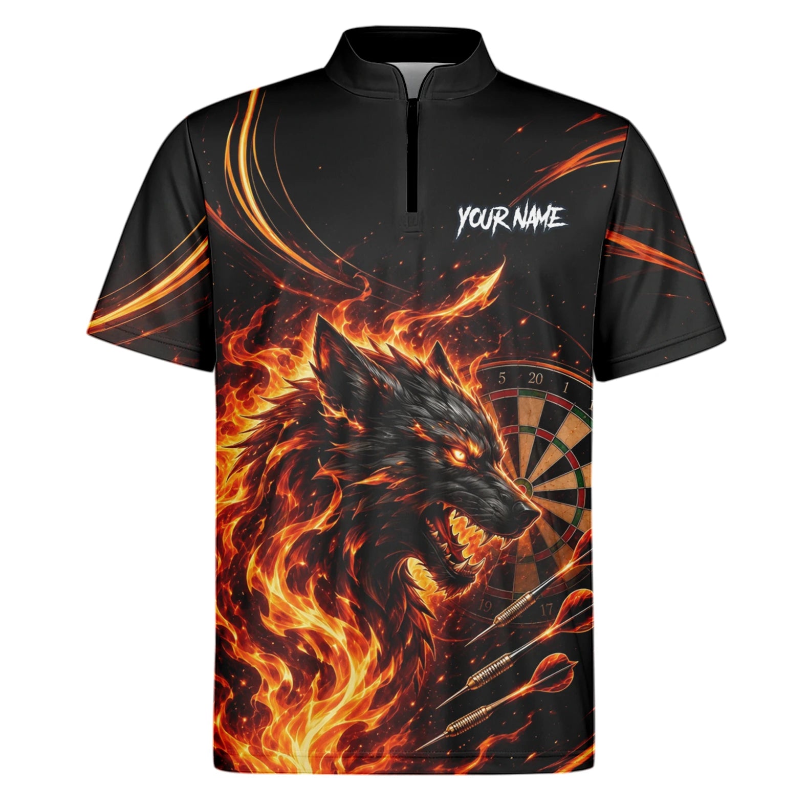 Personalised Flaming Wolf Darts Polo Shirt For Men W521