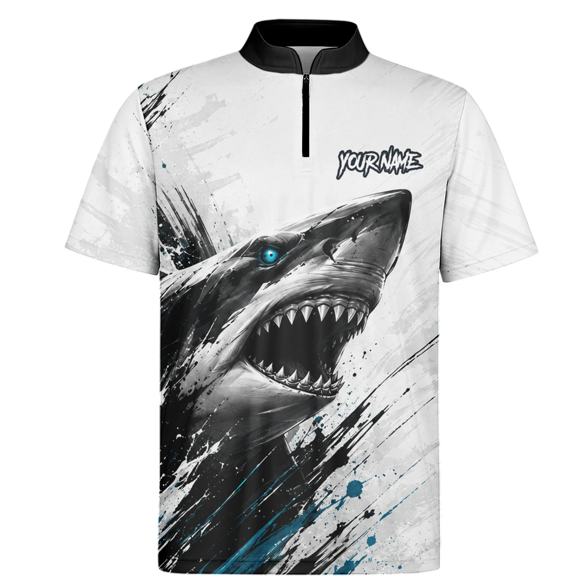 Personalised White Black Teal Shark Darts Shirt For Men D067