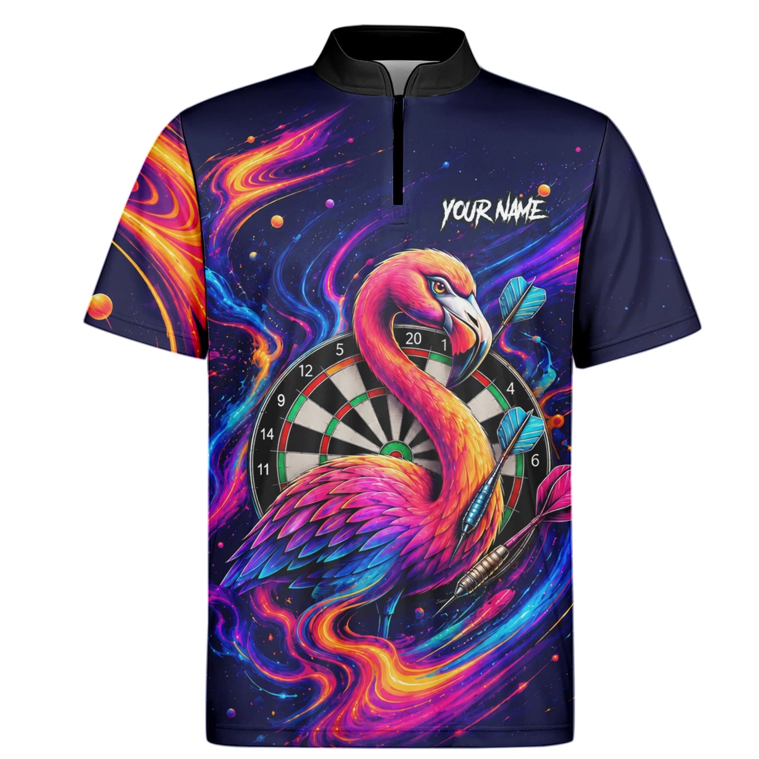 Personalised Neon Flamingo Galaxy Darts Polo Shirt For Men D064