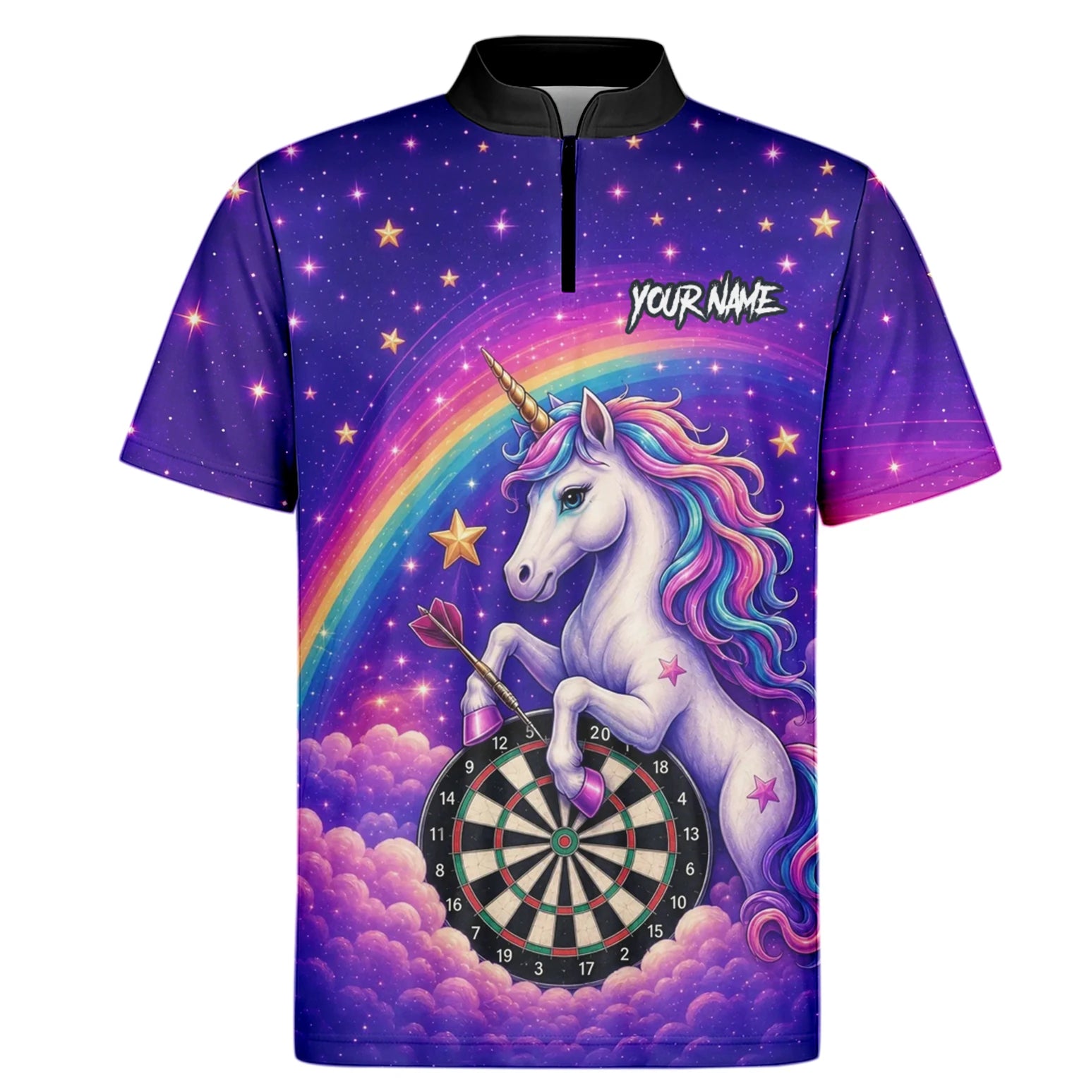 Personalised Rainbow Unicorn Darts Polo Shirt For Men V221