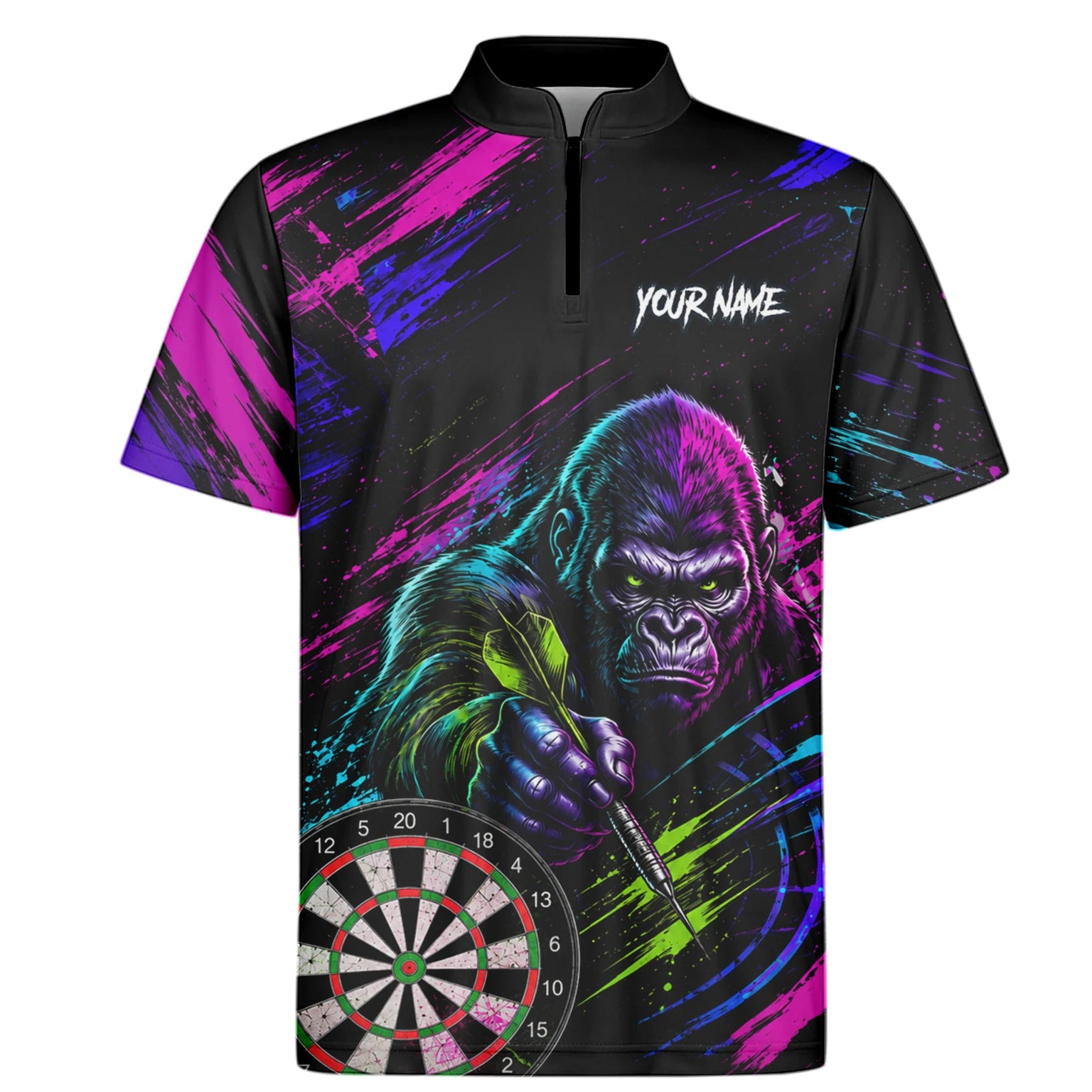 Personalised Black Pink & Purple Gorilla Darts Shirt For Men U874