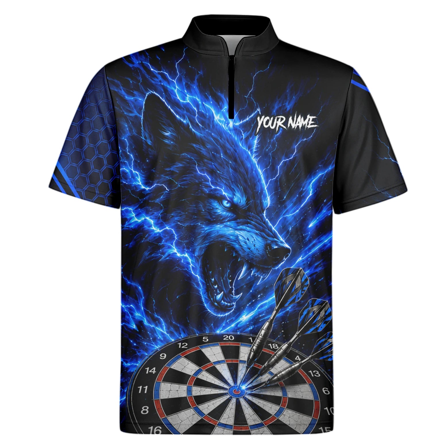 Personalised Black & Blue Wolf Lightning Darts Shirt For Men Y375
