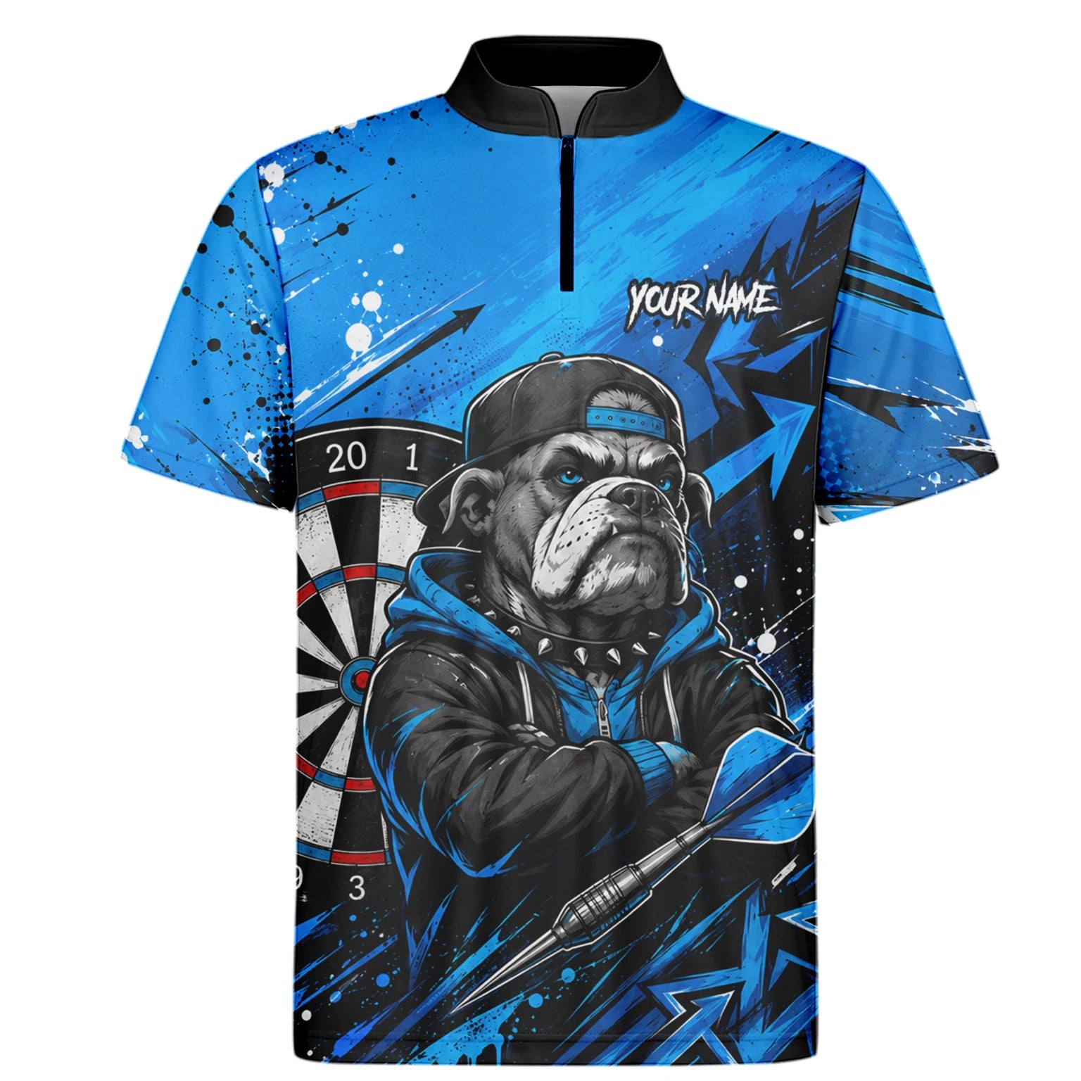 Personalised Blue & Black Bulldog Darts Shirt For Men D529