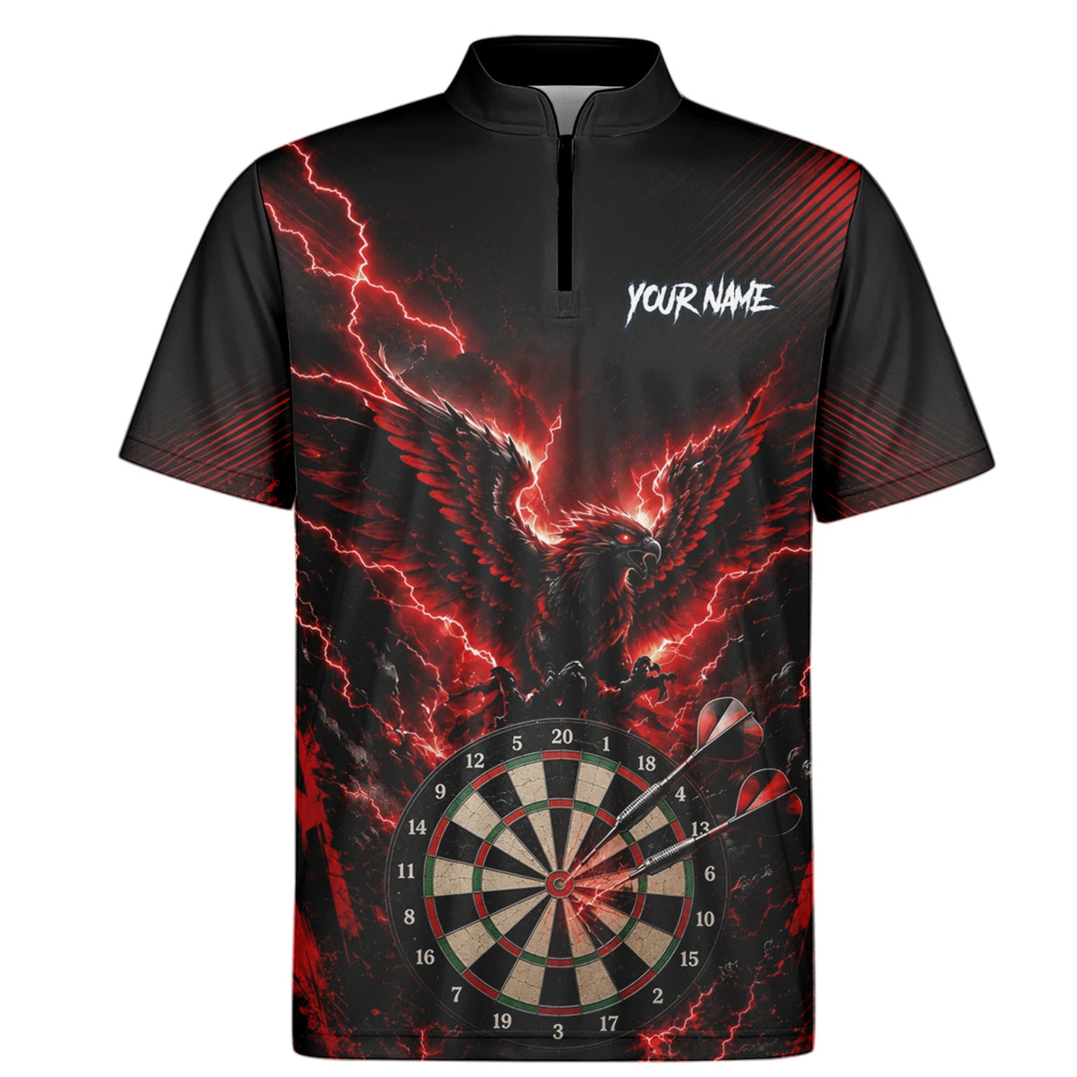 Personalised Black & Red Phoenix Lightning Dartboard Darts Shirt For Men J120
